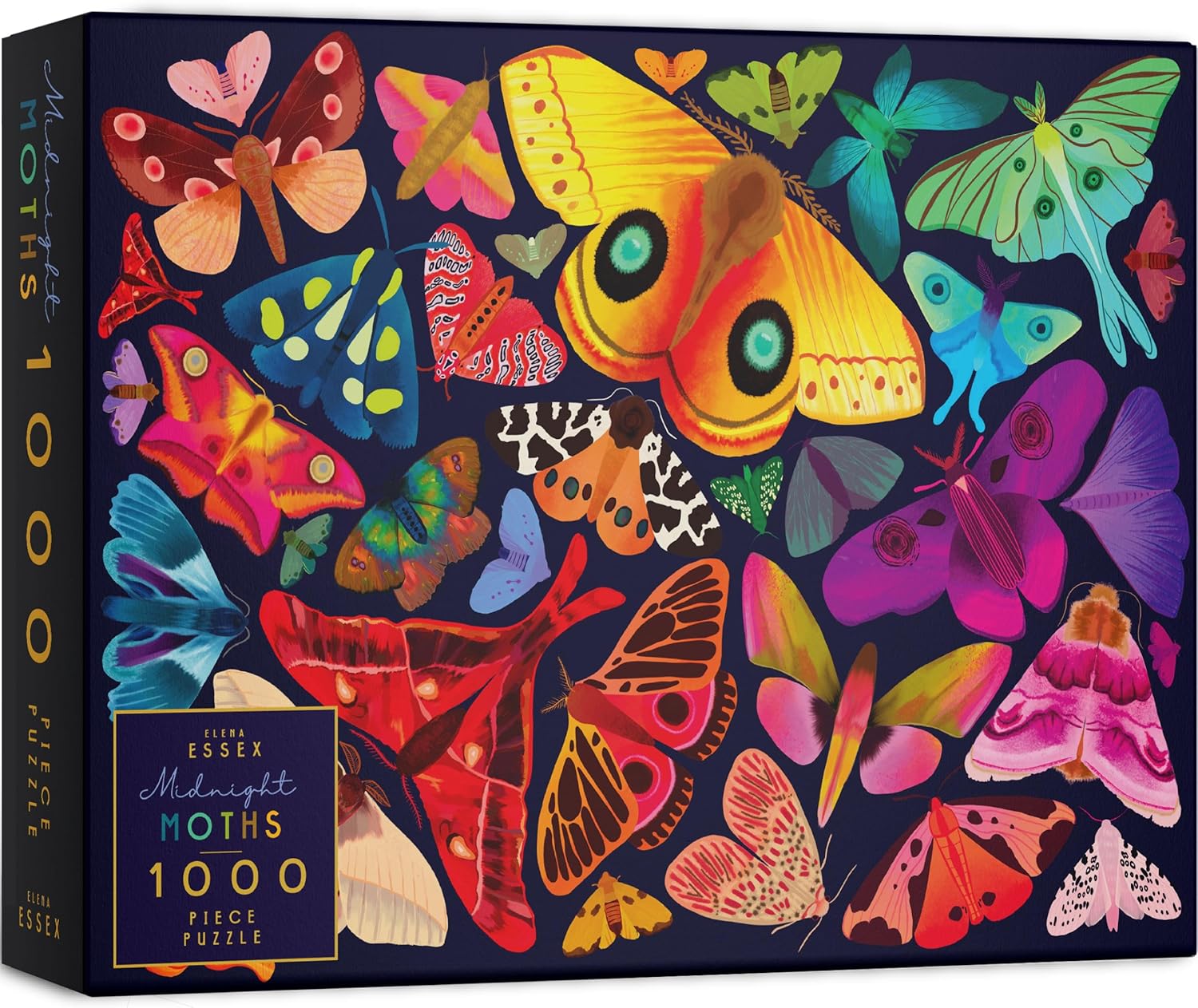 Elena Essex 1000 Piece Puzzle for Adults - Midnight Moths | Jigsaw Puzzles 1000 Pieces | Cool Colorful Butterfly Wildlife Puzzle | Puzzles Size 28x20inches