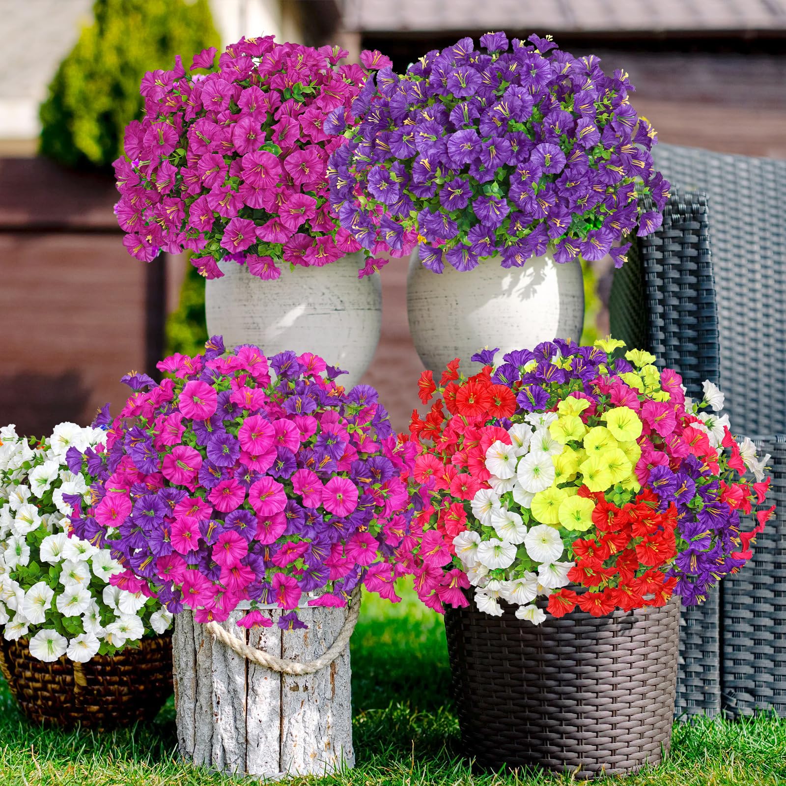 Weldomcor 10 Bundles Outdoor Artificial Flowers UV Resistant Artificial Morning Glory Shrubs Greenery Artificial Plants for Hanging Planter Home Kitchen Garden Porch Window Box Decor (Purple Fuchsia) - Image 2