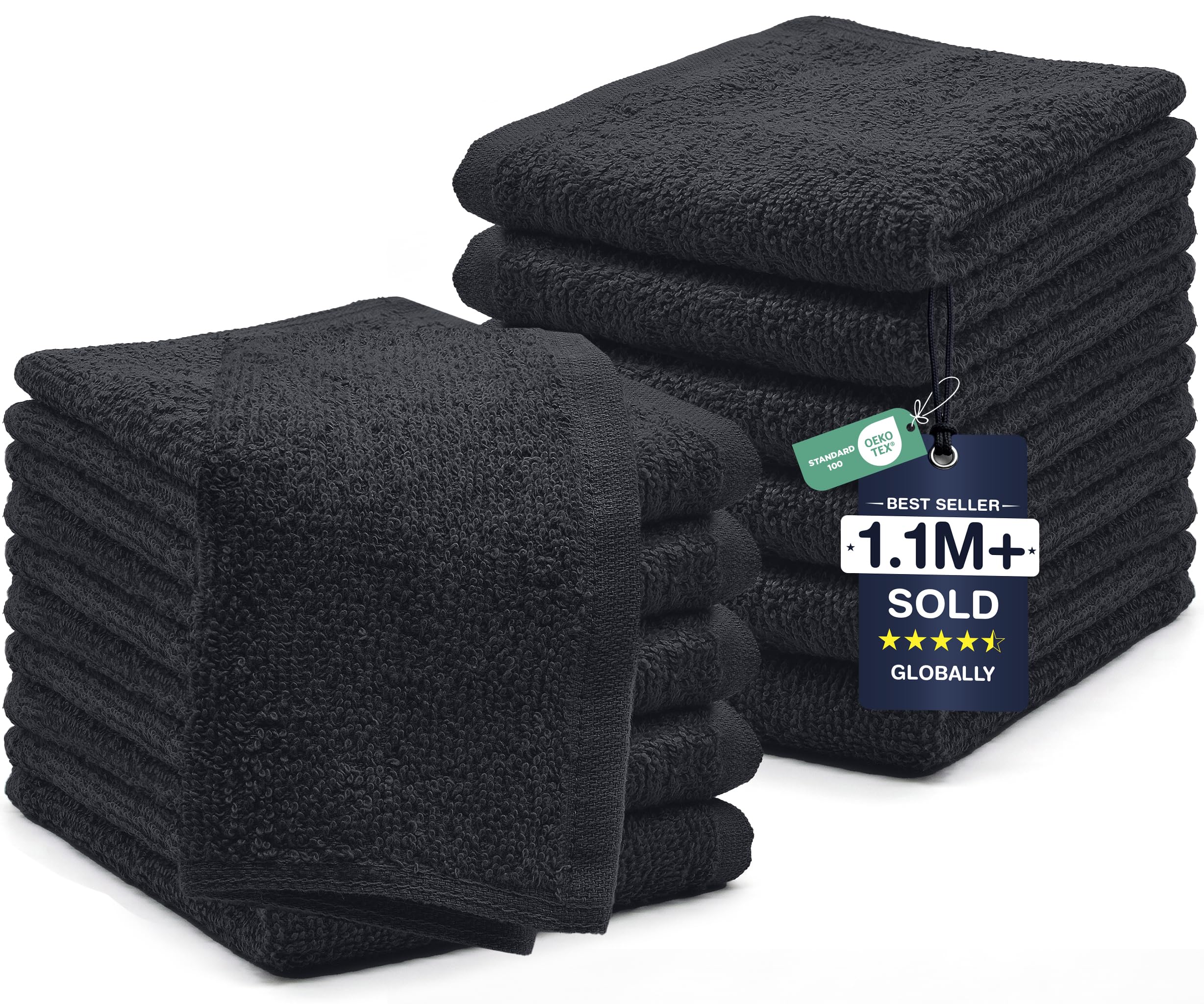 DAN RIVER 12 Pack Cotton Wash Cloths Set for Showering [12x12] Charcoal