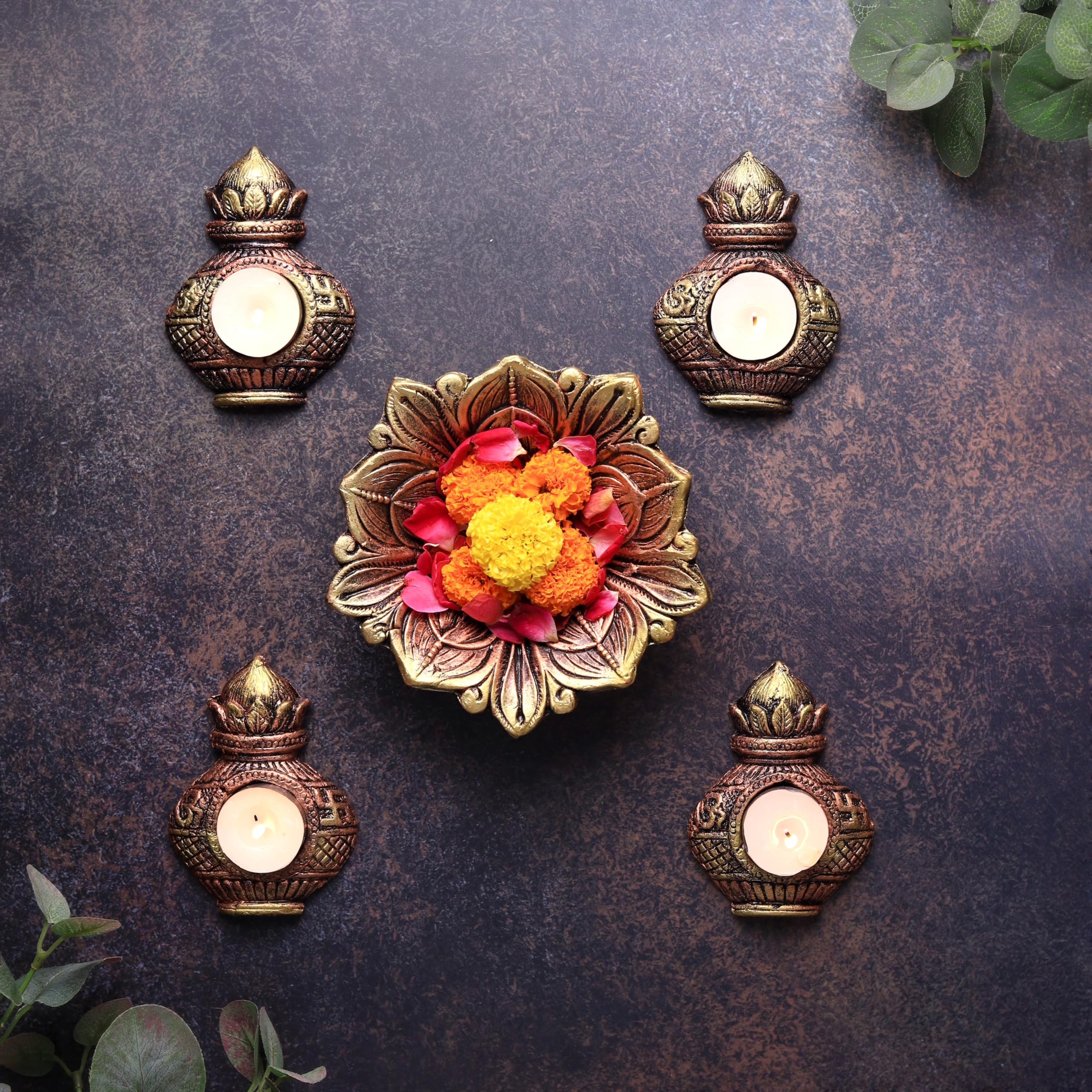The Handicraftian Exclusive Terracotta Material Modern Kalash T Light Set of 4 for Diwali Decoration Items for Home Decor