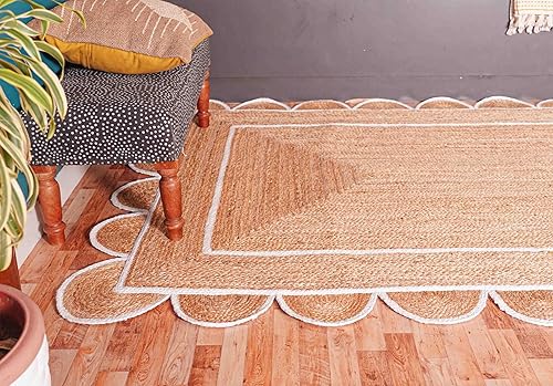 Miniatura 7 de Chouhan Rugs Area Rug - Alfombra trenzada a mano de yute natural, color blanco