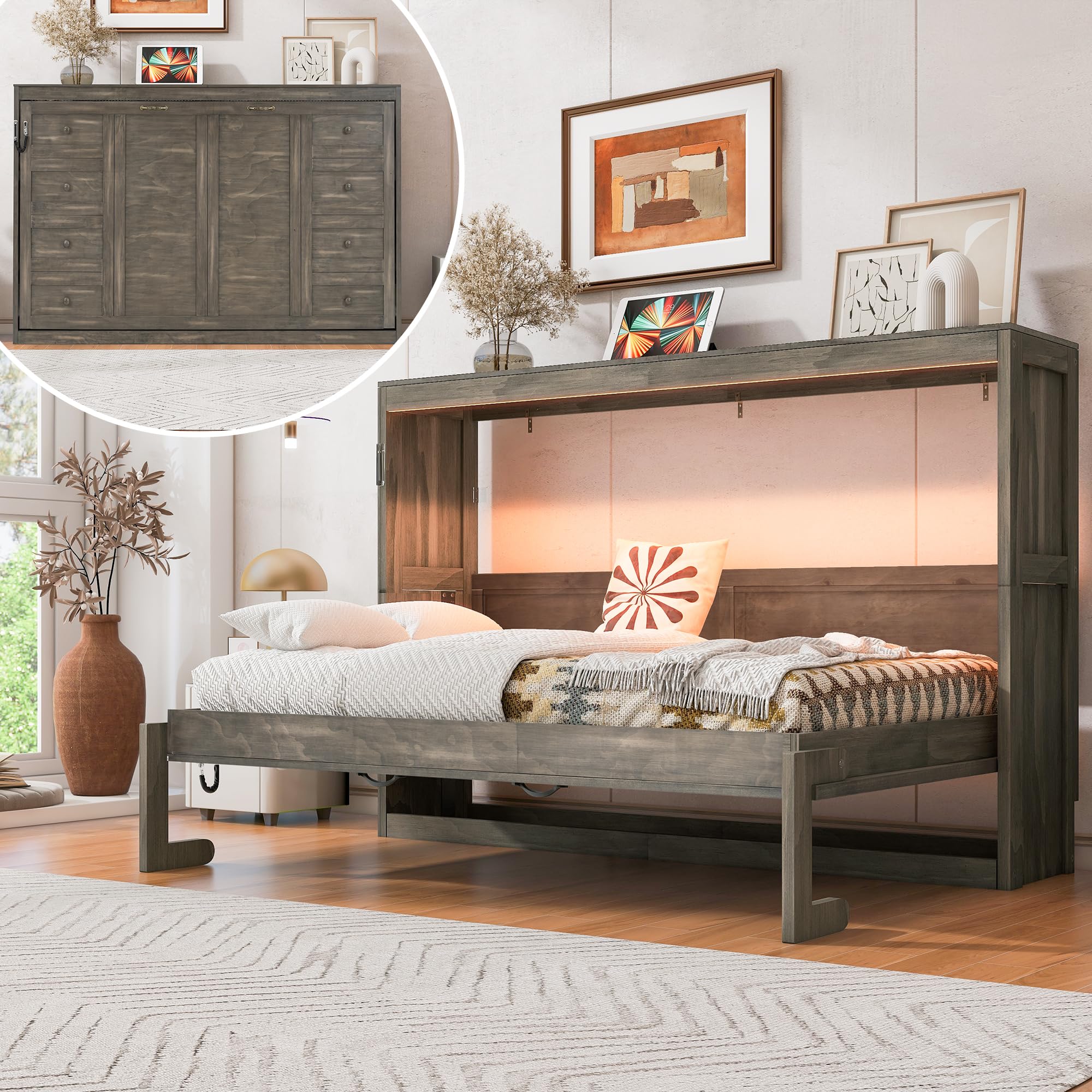 Amazon.com: SIYSNKSI Twin Size Wall Murphy Bed with Desk, Solid Amazon.com: SIYSNKSI Twin Size Wall Murphy Bed with Desk, Solid