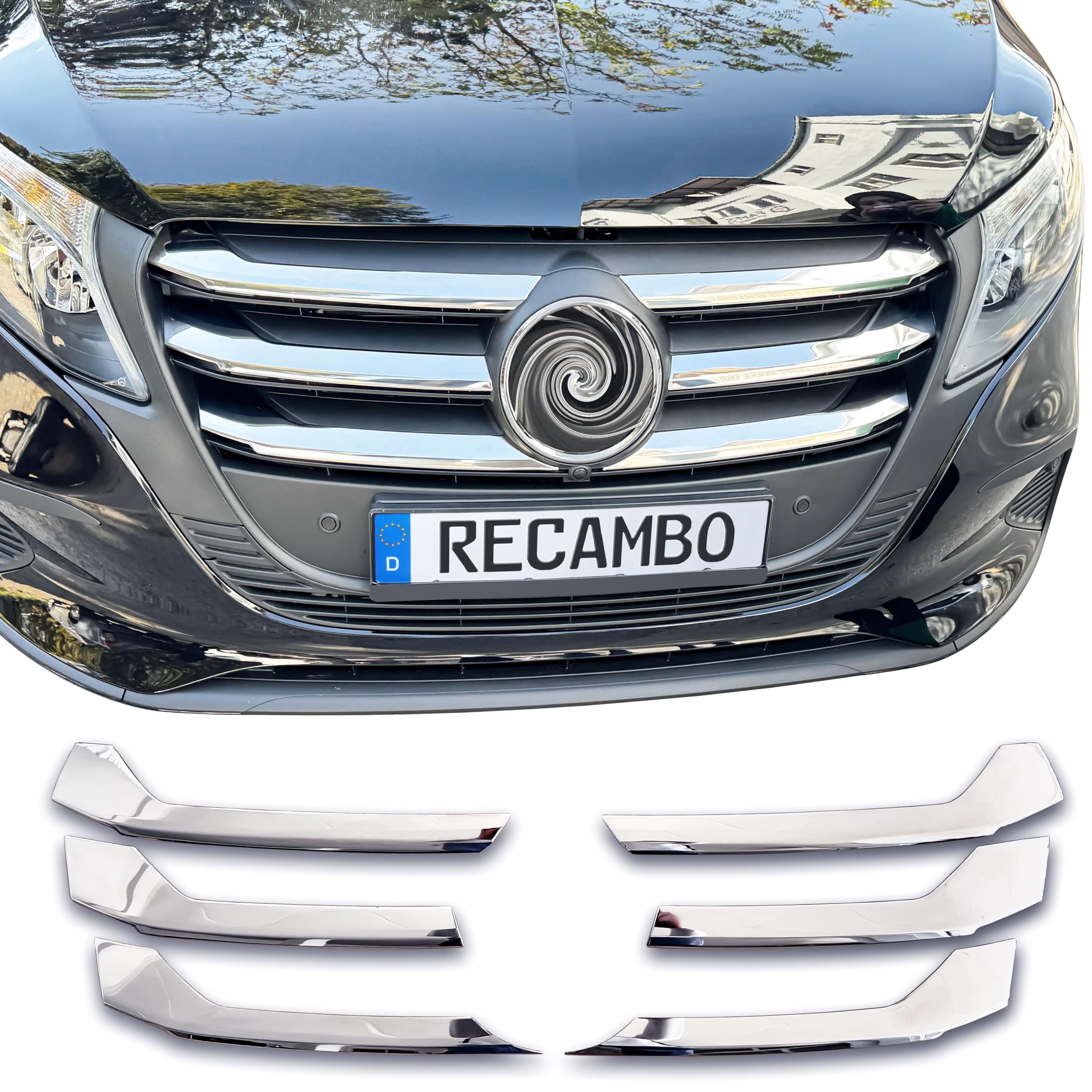 RECAMBO Marco de acero inoxidable para parrilla frontal, moldura cromada brillante para acabado óptico, integración de vehículos a medida, apto para Mercedes Vito Clase V | W447 | MOPF a partir de