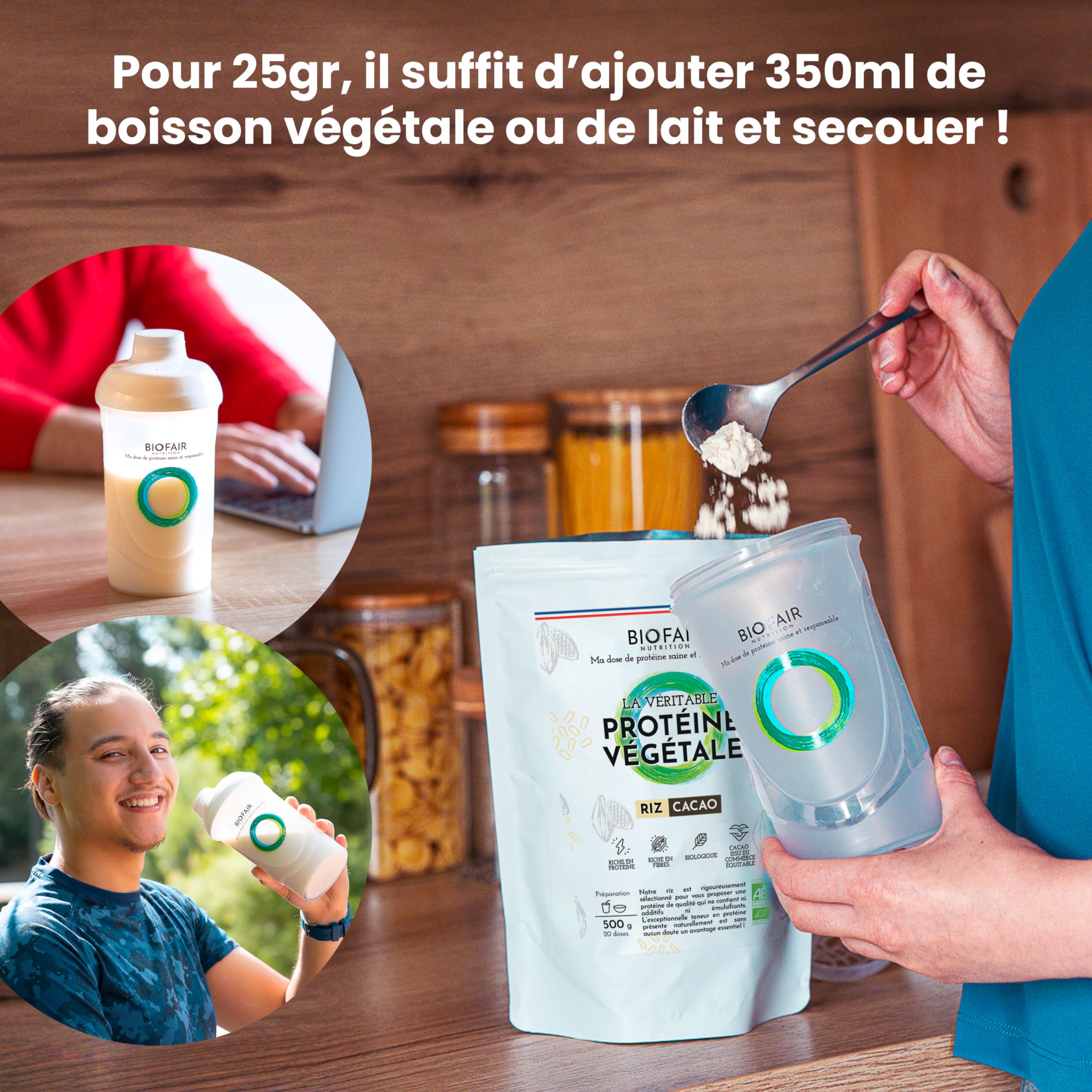 Proteína Vegana, Vegetal y Orgánica - A base de Arroz y Cacao Orgánico - Saludable, 100% Natural y Responsable - Paquete de 3 x 500 Gr - 1500 Gr
