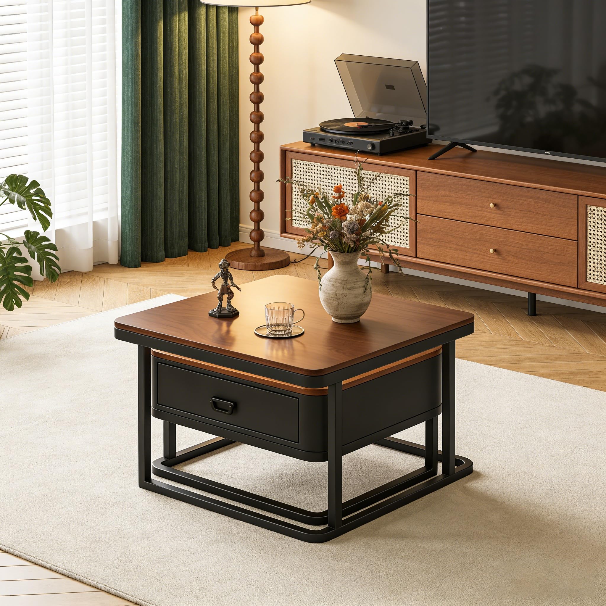 Générique Lot de 2 Tables Basses, Moderne Table Basse Salon Extensible, Noyer Coffee Table with Storage, Metal Frame, pour Salon, Chambre à Coucher, Noyer