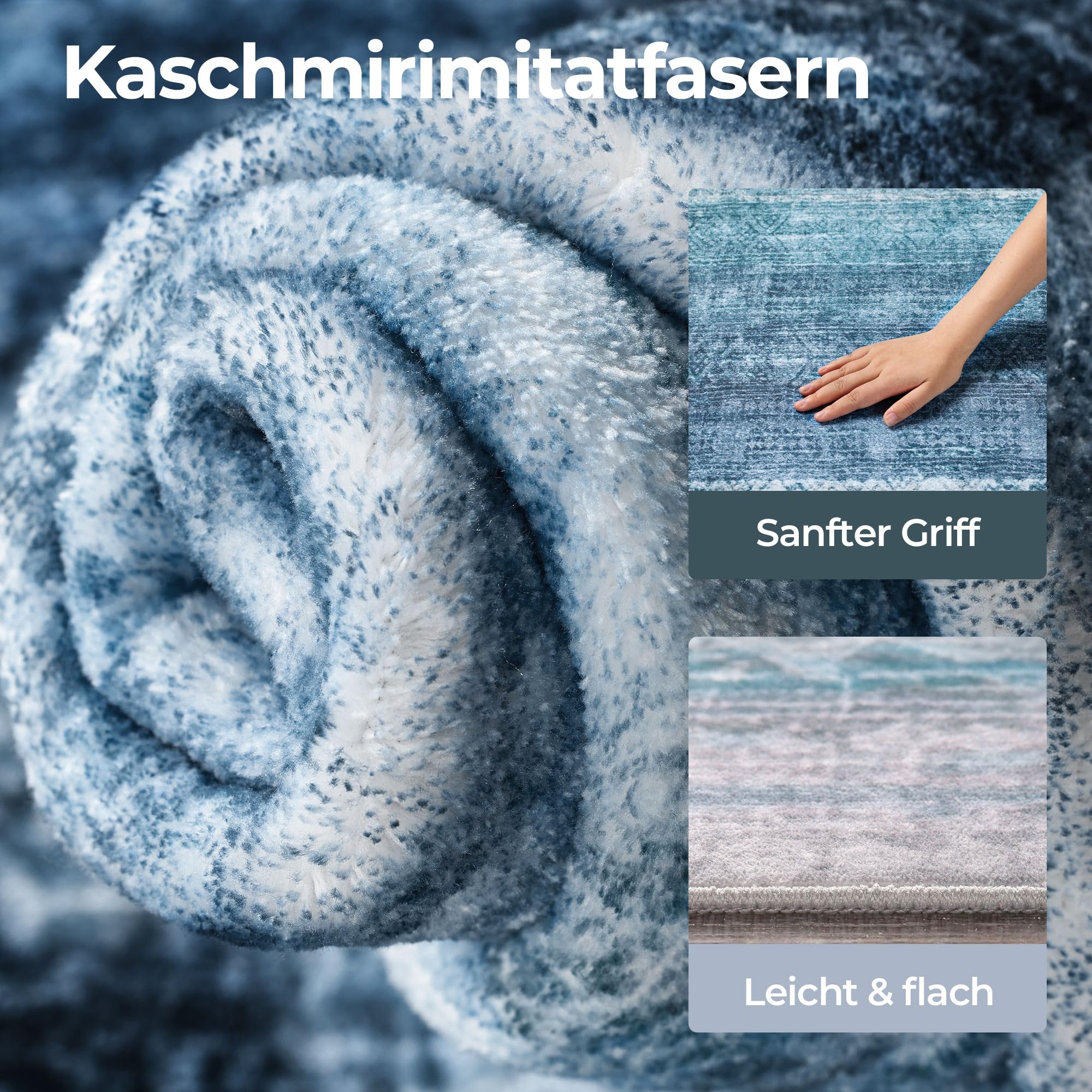 Kokia Teppich Wohnzimmer Petrolgrün, waschbar, rutschfest, 140 x 200 cm