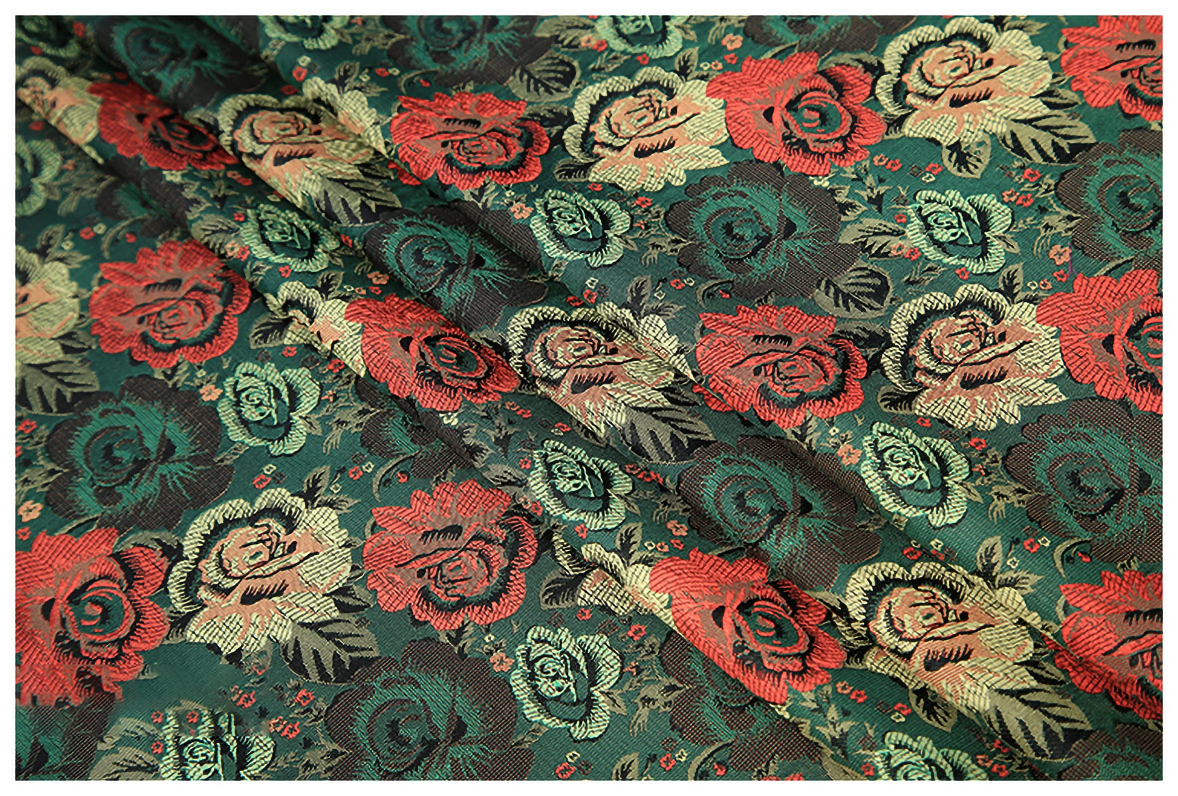 Brokatstoff, Rosen-Jacquard, 90 cm breit, Meterware, for Kleidung, handgefertigte Taschen, Kissen, Cheongsam(Dark Green)