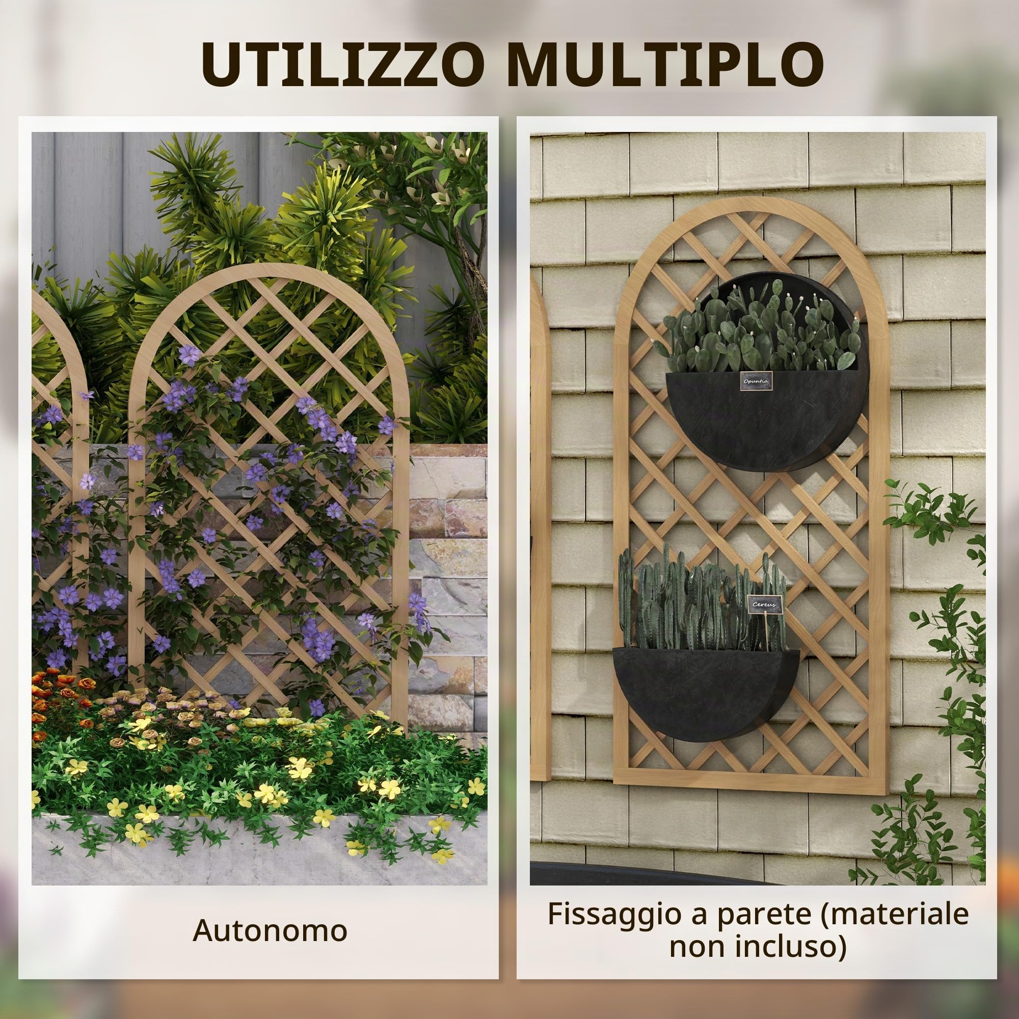 Outsunny Set di 2 tralicci in legno per il giardino - pannello ad arco per piante rampicanti - dim. un pannello: 60L x 120H cm