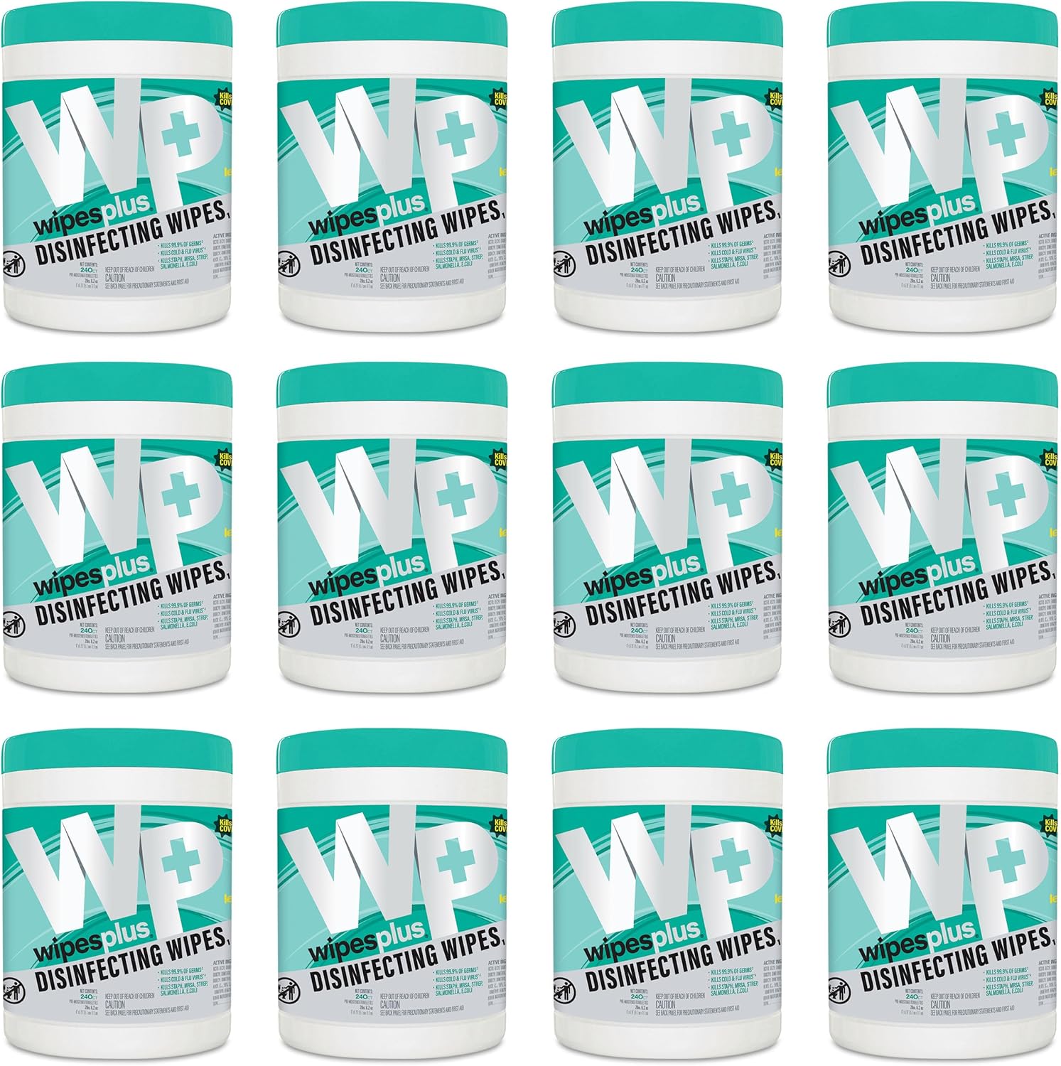 WIPESPLUS Disinfecting Surface Wipes Canister Bleach Free with Lemon Scent for Home and Business, 2880, (12 Packs of 240)