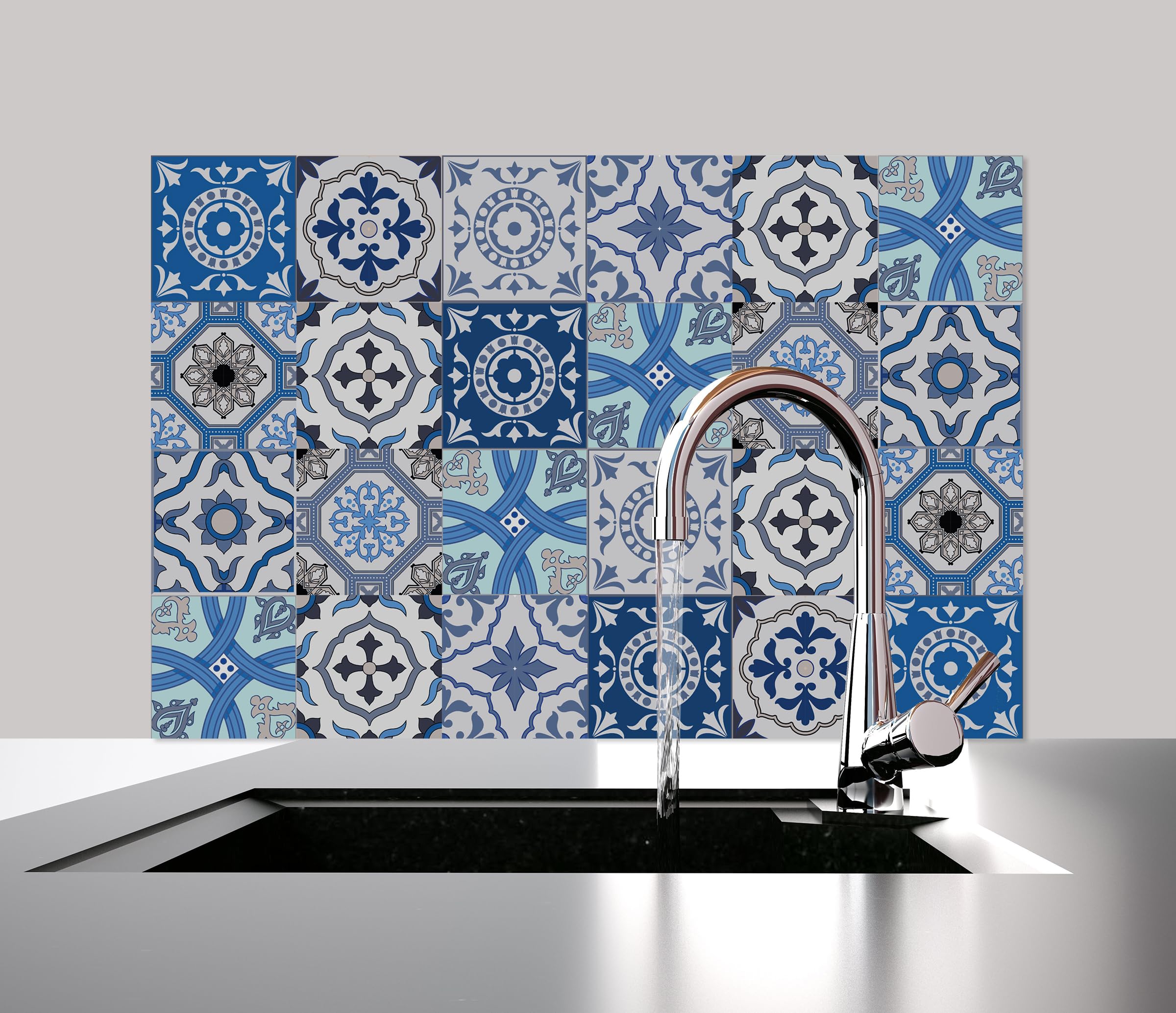 Queence | Küchen Spritzschutz Fliesenmuster 60x40 cm | Küchenrückwand | Alu-DiBond | Abdeckung Herd und Spüle | Küchenpaneele| Küchenfliesen | Fliesenspiegel | Rückwand, Größe :60x40 cm