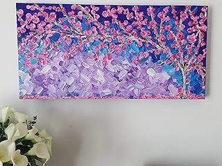 DORON ARTE QUADRO MODERNO ASTRATTO DIPINTO A MANO TELAIO GALLERY BORDI DIPINTI - FIORI DI PESCO - 40x80x4 cm -RIF47