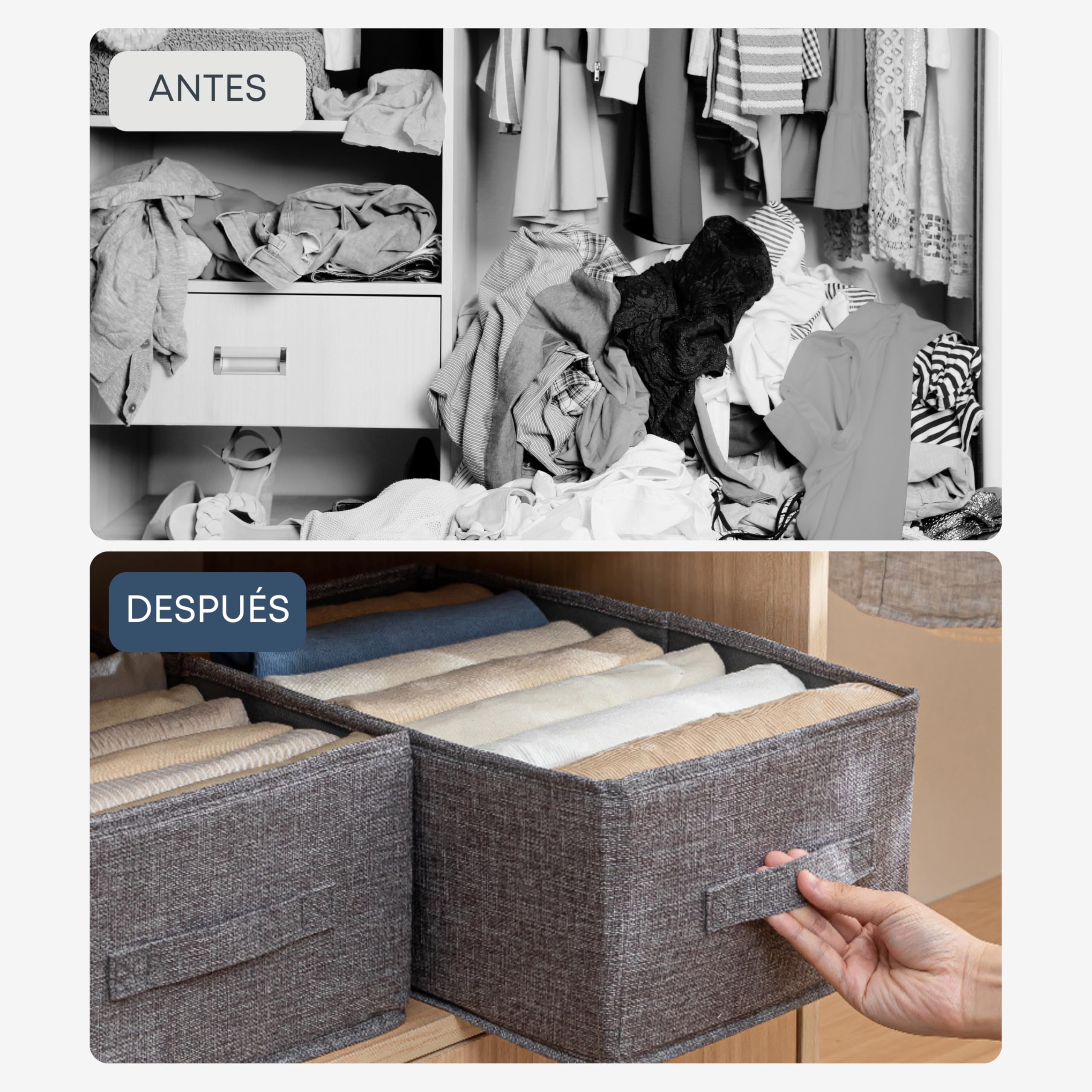 Cajas Organizadoras XL (48x30x20cm) Organizador Armario Ropa – Caja Organizadora - Ideal como Organizador Cajones y Armarios (3ud)