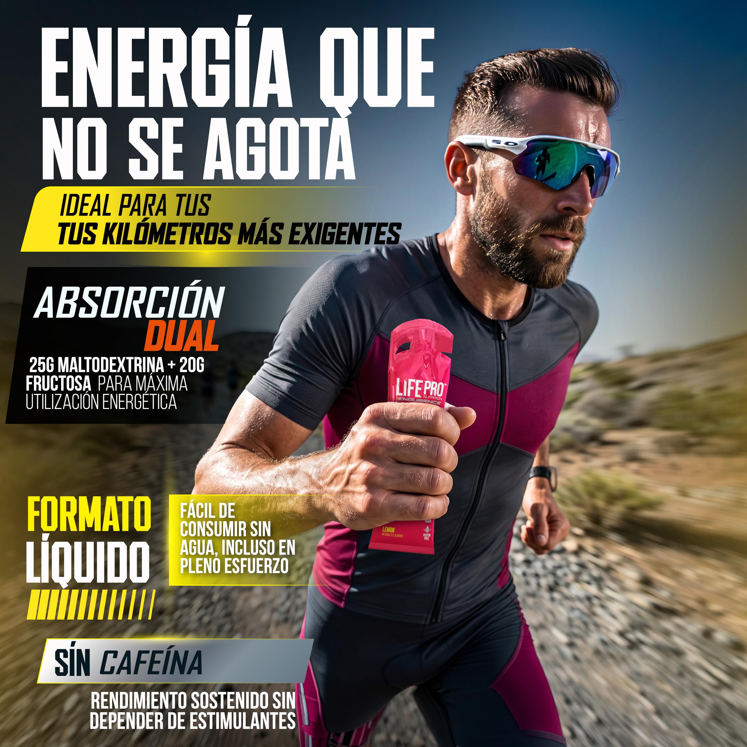Life Pro Endurance Ultra Gel 1:08 12X60Ml - Gel Energético Sin Cafeína Para Deportistas Resistencia, Running, Ciclismo Y Triatlón Con Carbohidratos De Absorción Rápida Y Electrolitos - Sabor Limón