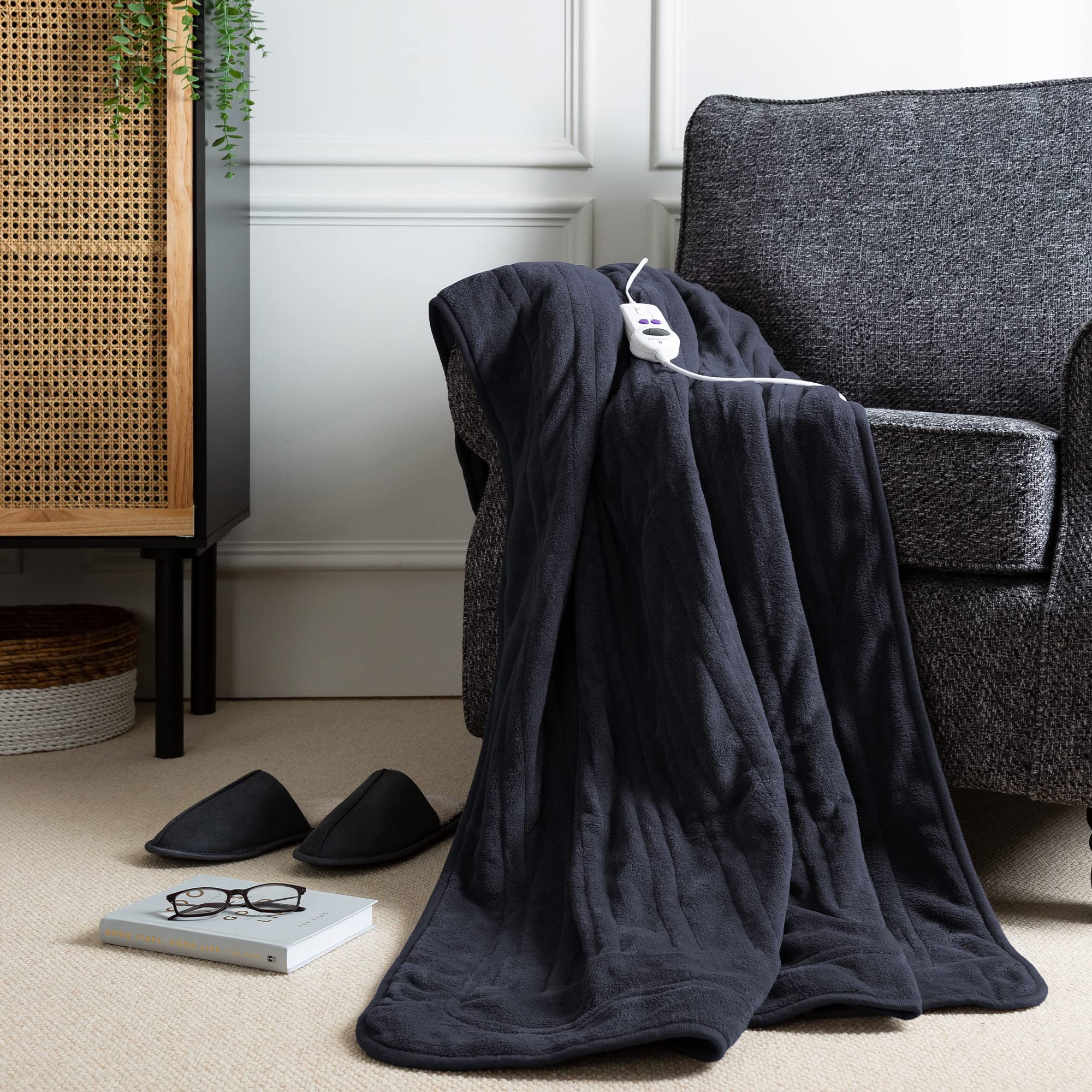 Slumberdown Comfy Hugs Heated Throw Blanket - Large Electric Blanket for  Bed, Sofas u0026 Settees, Soft Fleece Blanket with 9-Heat Settings u0026 Hourly  Timer - Cosy u0026 Snuggly, Washable, Navy (120cm x