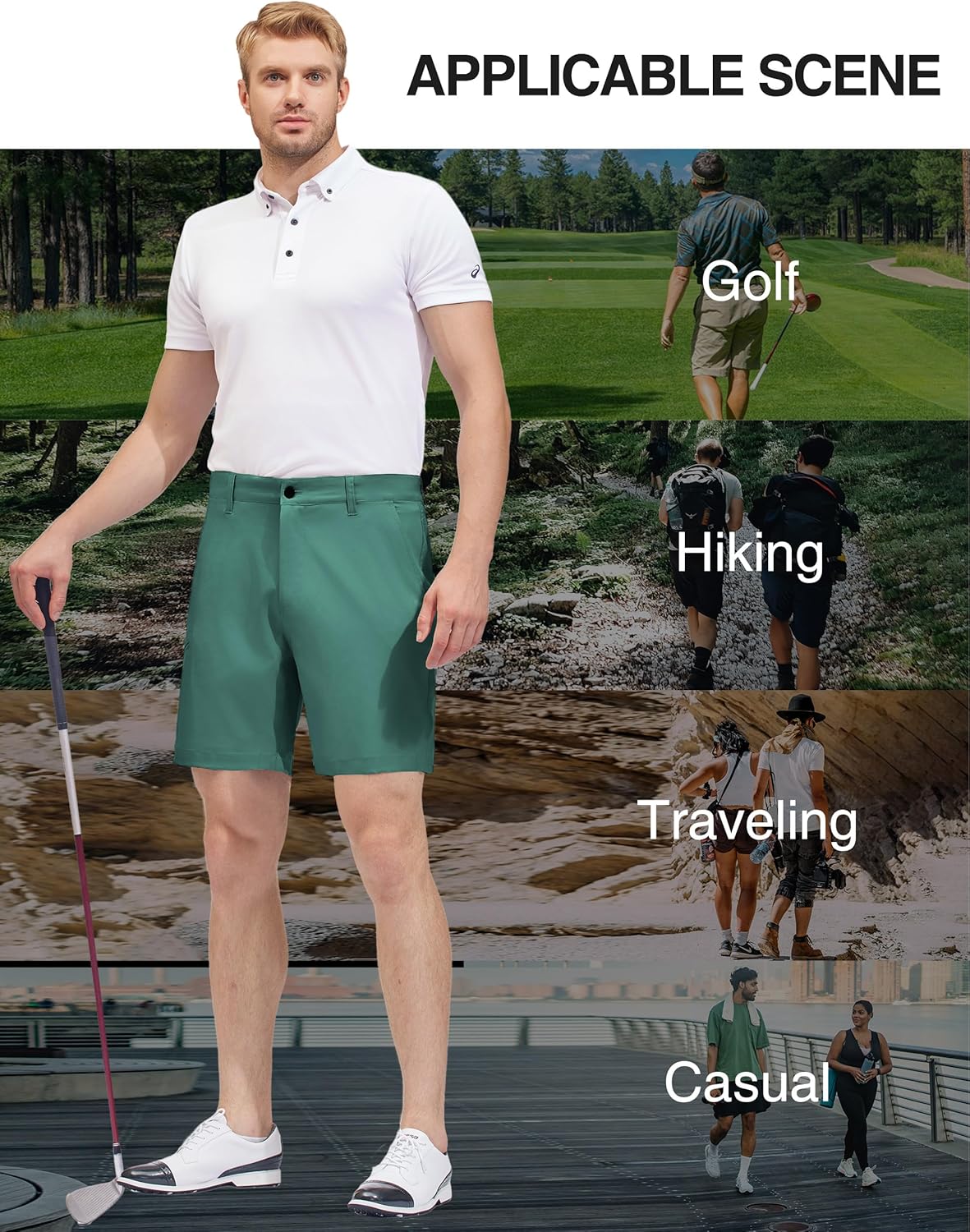 PULI Mens Golf Hybrid Shorts 7 Inch Dress Stretch Hiking Flat Front Quick Dry Lightweight Board Casual Shorts with Pockets - Image 4