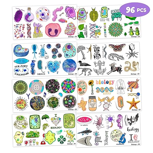 Miniatura 4 de (96 piezas) Divertidos tatuajes temporales para estudiantes de ciencias de biología, suministros de fiesta temática de cumpleaños, decoraciones de