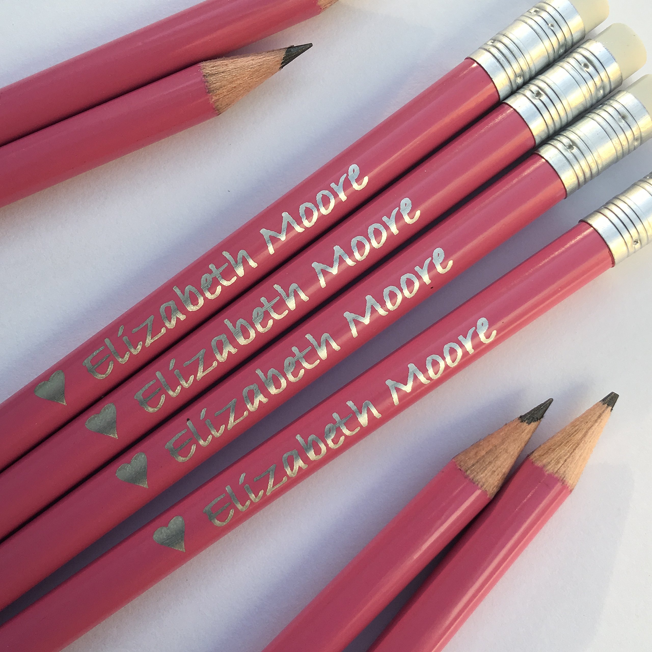 12 HB Round Graphite Pencils Personalised with Name Premium Quality German Made Pencils (Pink - Round) — image 1