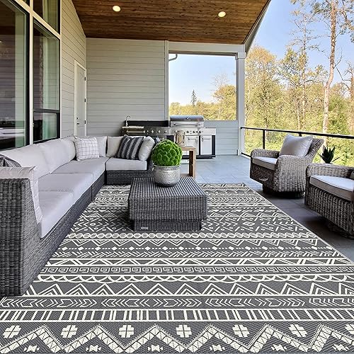 Miniatura 3 de Alfombras de exterior de 8 x 10 pies, impermeable, reversible, alfombra de patio exterior para caravana, cámper, balcón, patio trasero, picnic,