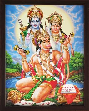 SANVIKA Hanumna in Various Posture During Ram Banvas, a Holy Hindu Religious Poster Painting with Frame for Worship Purpose 220-2 220-23