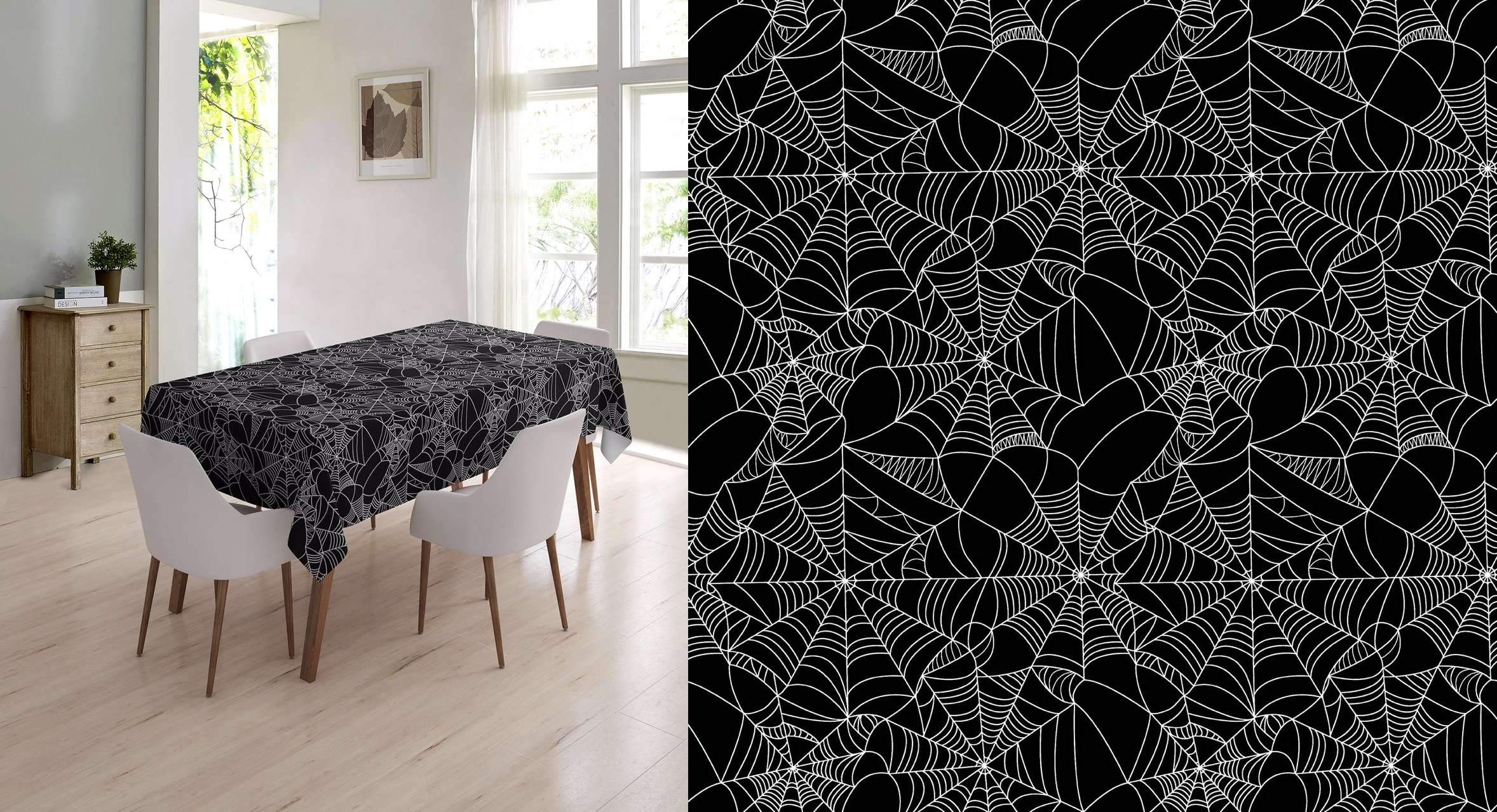 Designers247 Halloween Tablecloth Black Plastic PVC Vinyl Oilcloth Wipe Clean Black White Spider Web Cobwebs Halloween Party Table Cloth Width 140cm - Sold by metre