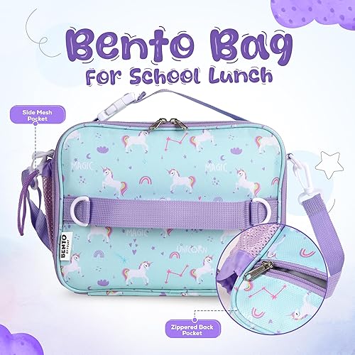 Miniatura 6 de YOLAY Lonchera con doble aislamiento para niños y niñas, duradera, espaciosa, con bolsillo con cremallera, correas ajustables y asas, bolsa Bento