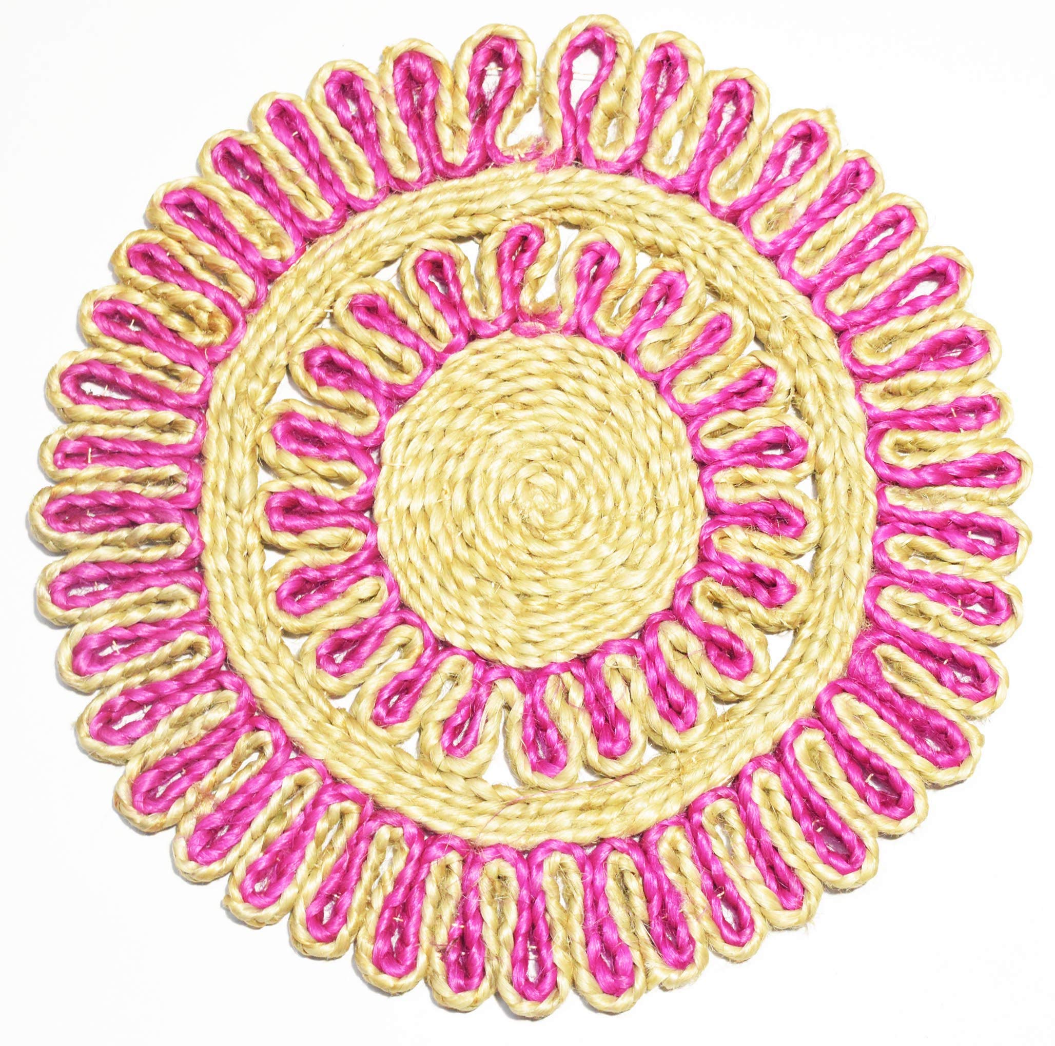 Handcrafted Jute Placemats, Pink, 12 Inch, Set of 2
