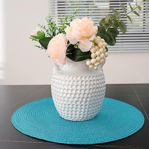 Miniatura 2 de Mantel individual redondo tejido para interiores y exteriores, 15 pulgadas, juego de 6 unidades (aguamarina)