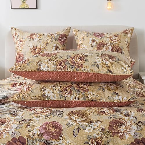 Miniatura 9 de FADFAY Juego de funda de edredón, ropa de cama floral de peonía tostada, juego de funda de edredón de flores marrones desgastadas, ropa de cama