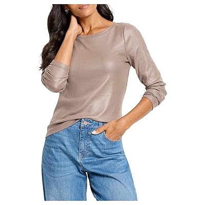 NIC+ZOE Glazed Rib Boat Neck T Shirts Women