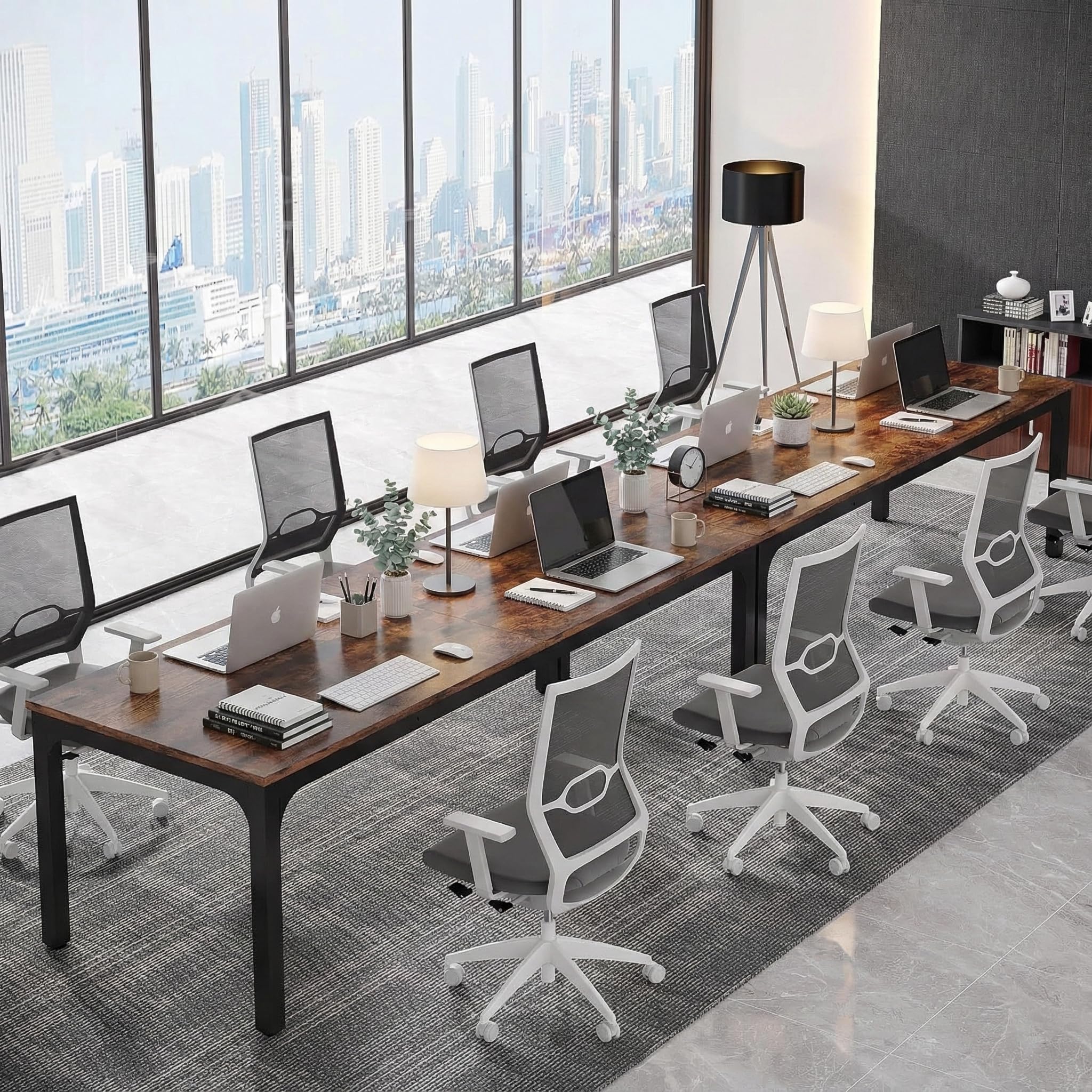 Lailang 200cm Escritorio Oficina, Mesa Escritorio Grande, Mesa de Trabajo, Escritorio Madera, Mesa Ordenador E Impresora, Bancada de Trabajo Oficina, 200 x 70 x 75 cm, Brown