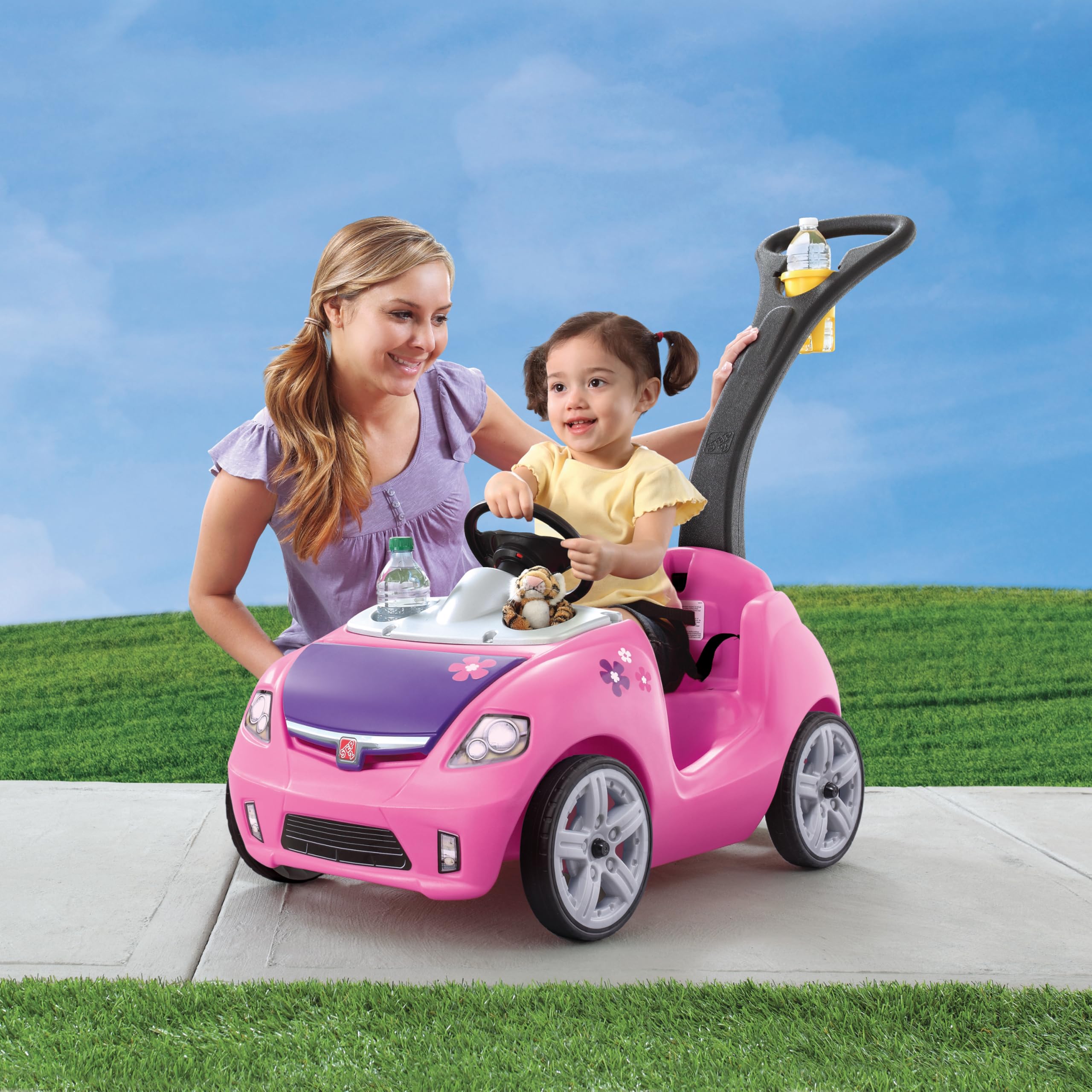Step2 Whisper Ride Coche para ninos en Rosa | Carro Infantil con Barra de Empuje | Vehiculo para ninos/Juguete a Partir de 1.5 Anos