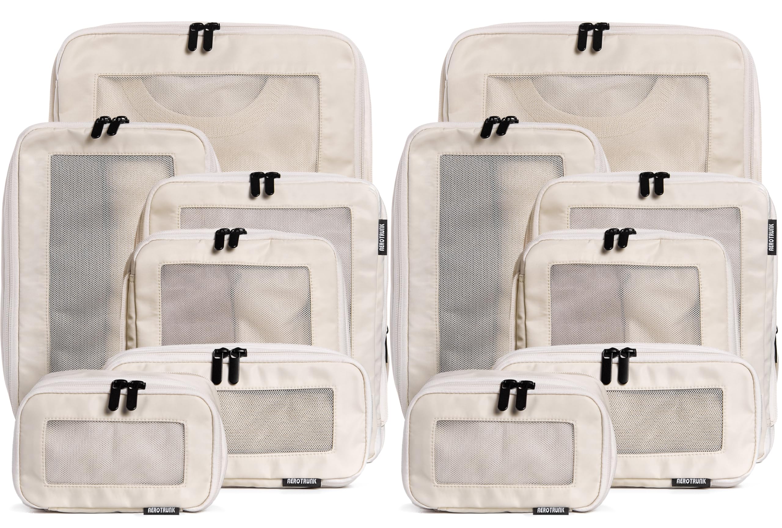 Aerotrunk Compression Packing Cubes for Travel - Luggage Organizer Bags - Double Zipper Packing Cubes for Suitcases (12-Pack, Beige)