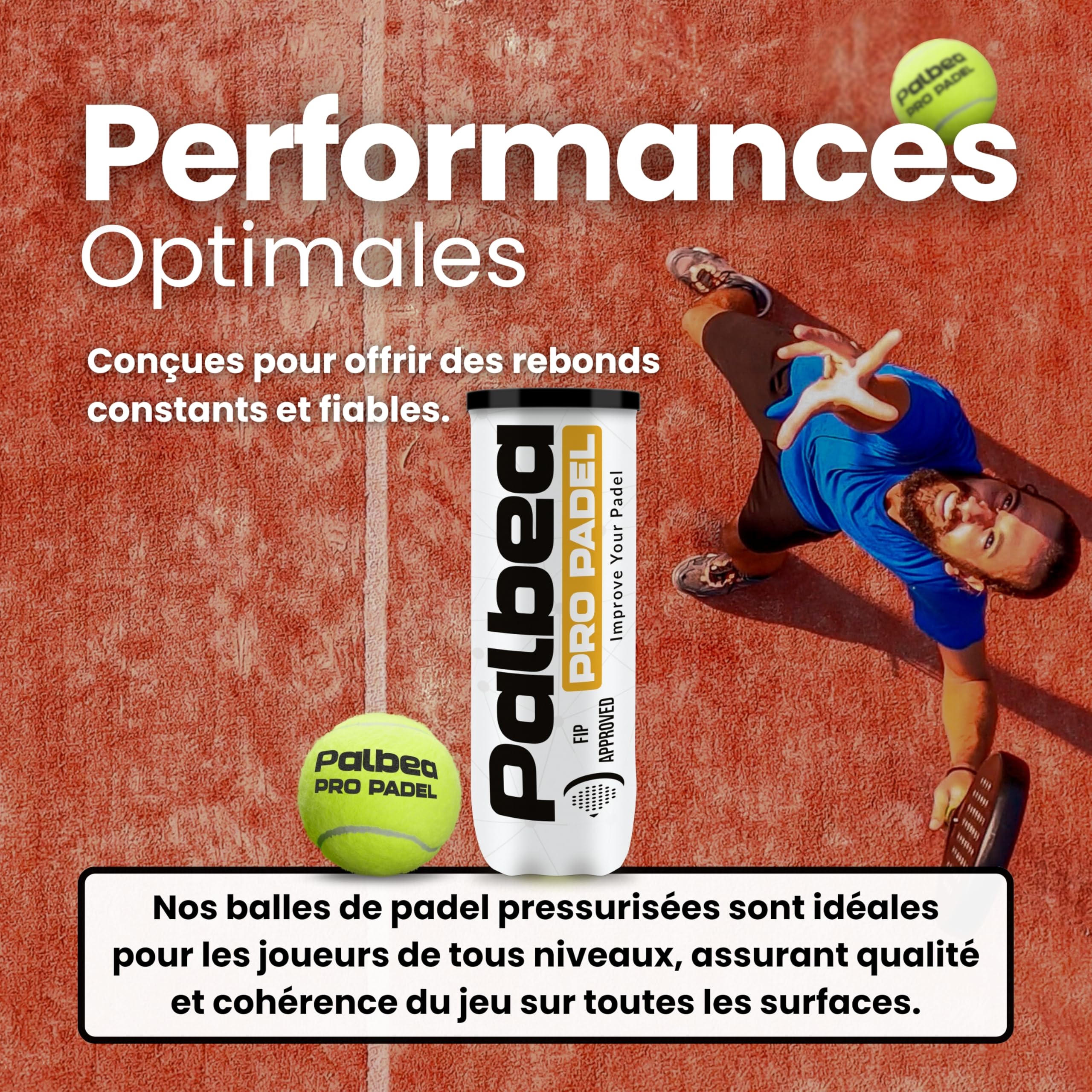 Palbea Pro Padel Balles de Padel FIP Approuvées HV Haute Visibilité 24 Tubes