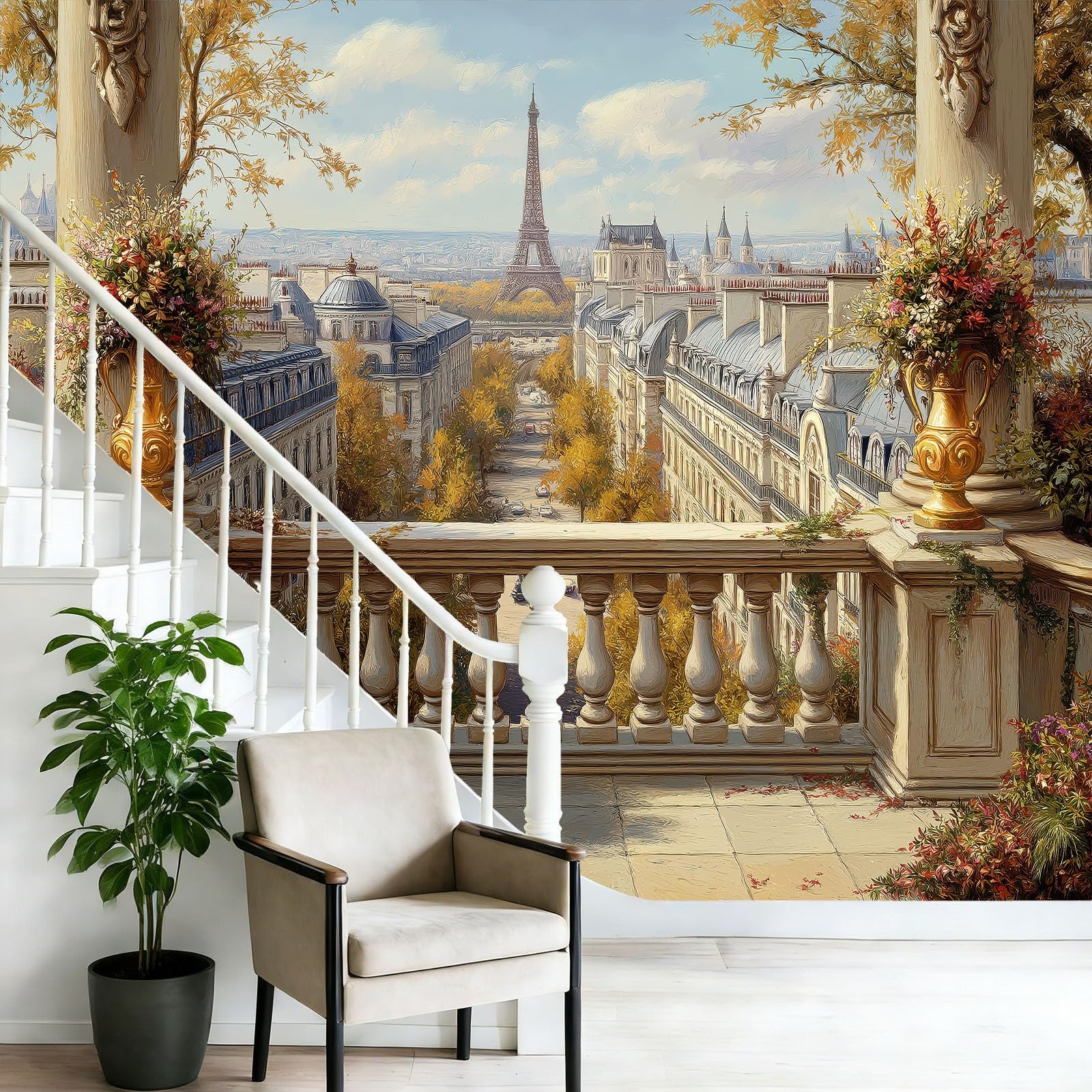 Fototapeta, 400 x 280 cm, dekoracja ścienna, salon, nowoczesny design, do sypialni, salonu, tapeta z włókniny, beżowa, architektura paryska, ulice