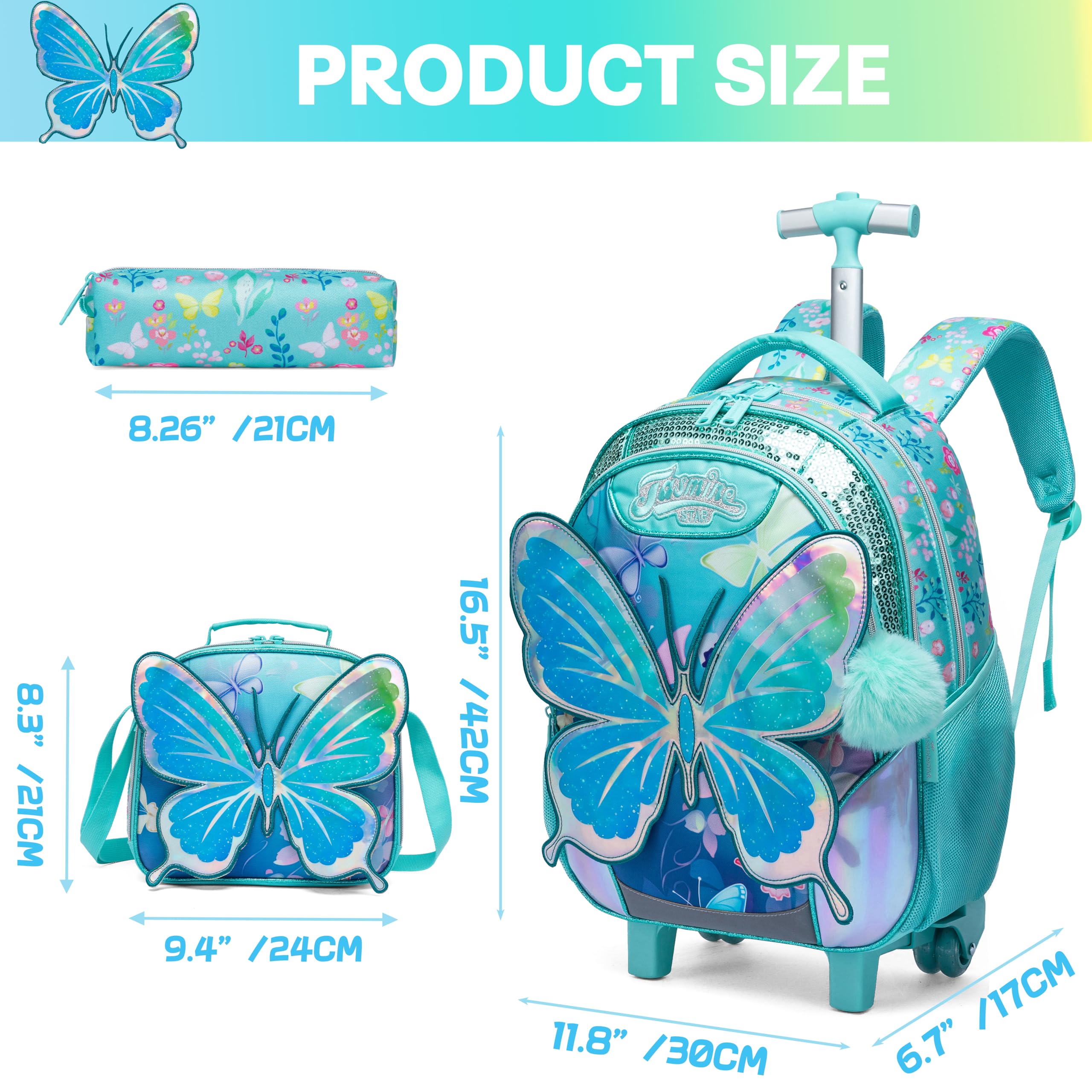Meetbelify Kids Rolling Backpack with Wheels for Girls Boys Rolling Backpacks with Lunch Box for Elementary Students