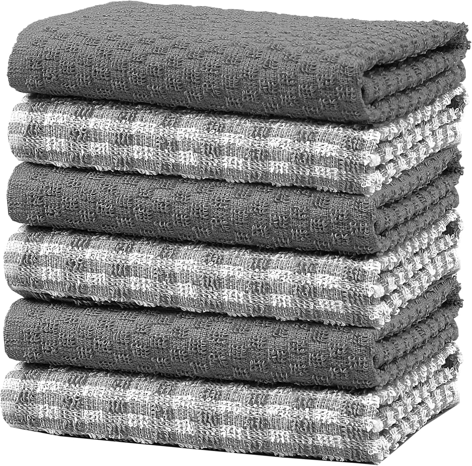 POSHLIVING Terry Kitchen Tea Towels 100% Cotton Super Absorbent Quick Drying Soft Towel Kitchen Dish Cloths for Drying & Cleaning Household Essentials (6, Grey)