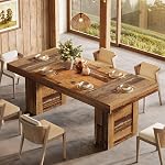 Tribesigns 63'' Table à manger ferme pour 6, Table de cuisine en bois rectangle avec jambes lourdes, meubles de grande salle à manger rustiques pour repas familiaux, banquets & Dîners-rencontres, Brown