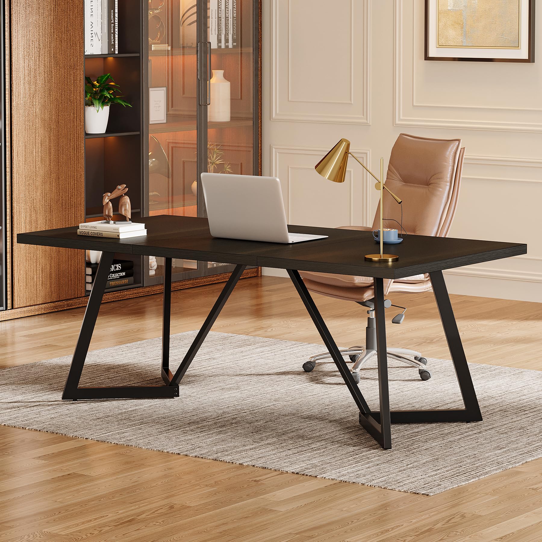 Tribesigns Scrivania moderna per computer, 180 cm, grande scrivania da ufficio con telaio in metallo, scrivania rettangolare per laptop, studio, scrivania per casa e ufficio (nero)