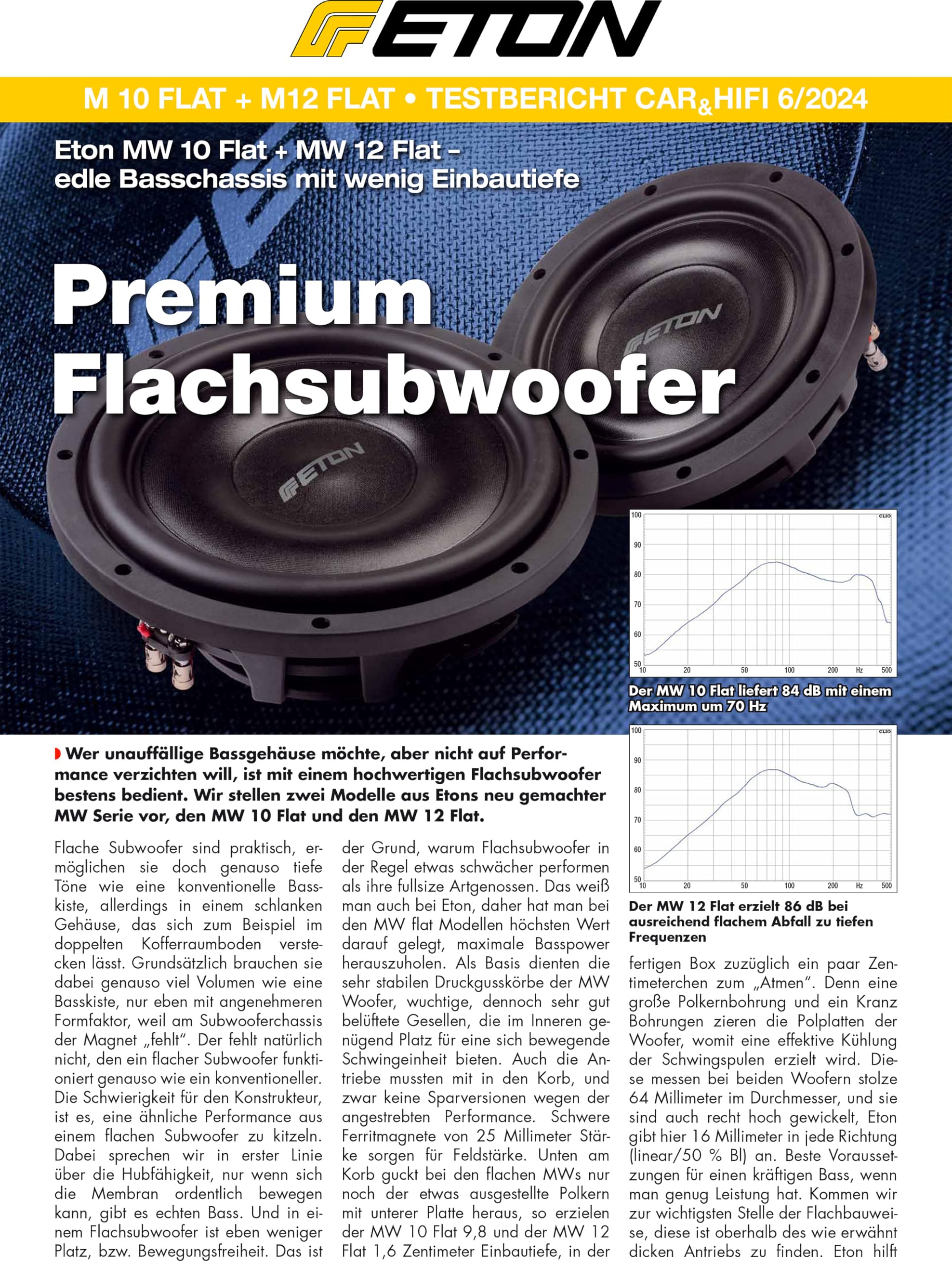 Eton MW 12 Flat - Potente subwoofer plano de 30 cm / 12 pulgadas, graves de carrera larga para coche, altavoz de graves con imán de neodimio, 2 bobinas de voz doble de 2 ohmios, 2 x 450 W, 1 unidad