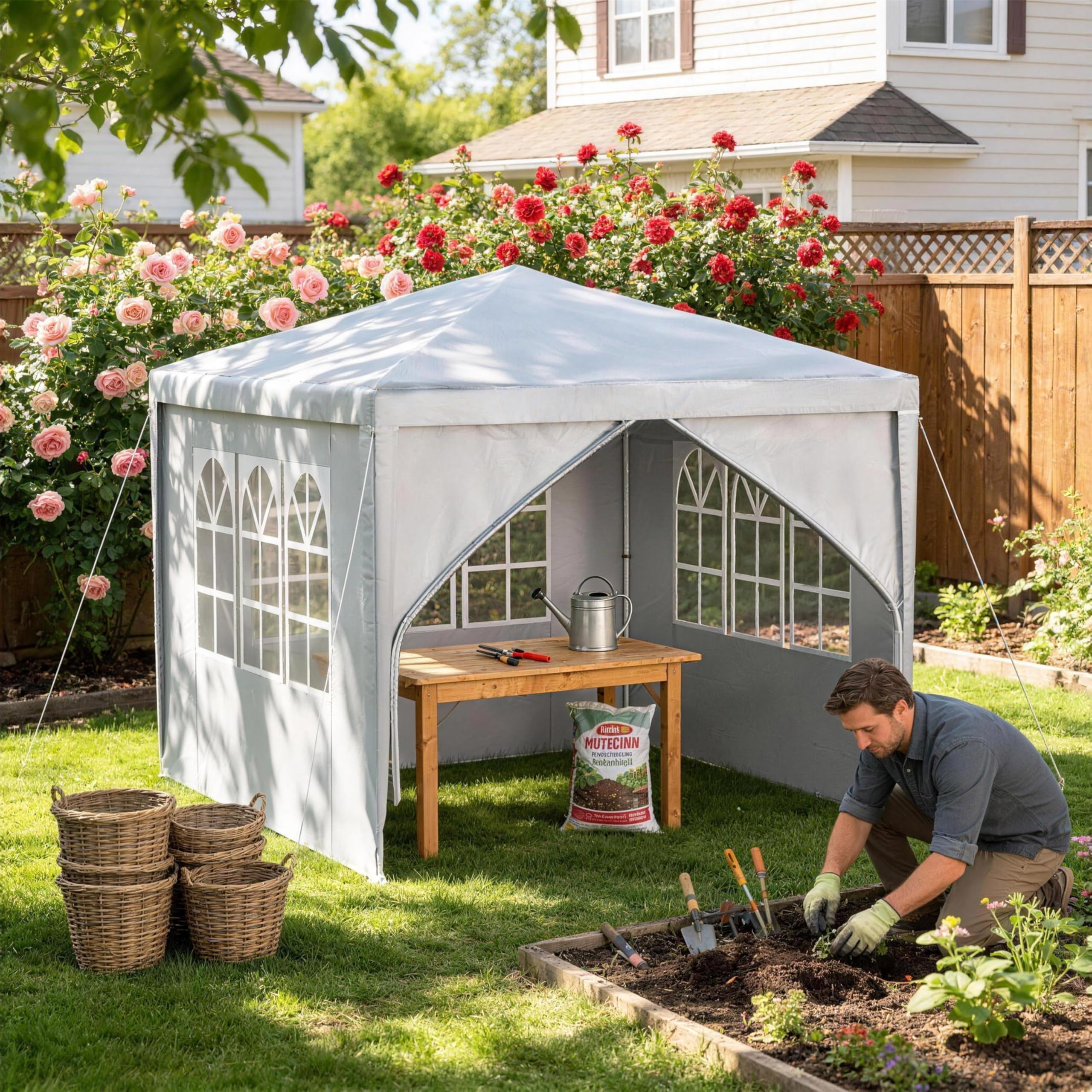 Yunvin 3 x 3 m Gazebo Party, Outdoor Canopy with 4 Removable Sides and Roof, Garden Marquee for Garden Parties, Camping, UV Protection Winterproof Camping Tent, Grey โ image 1