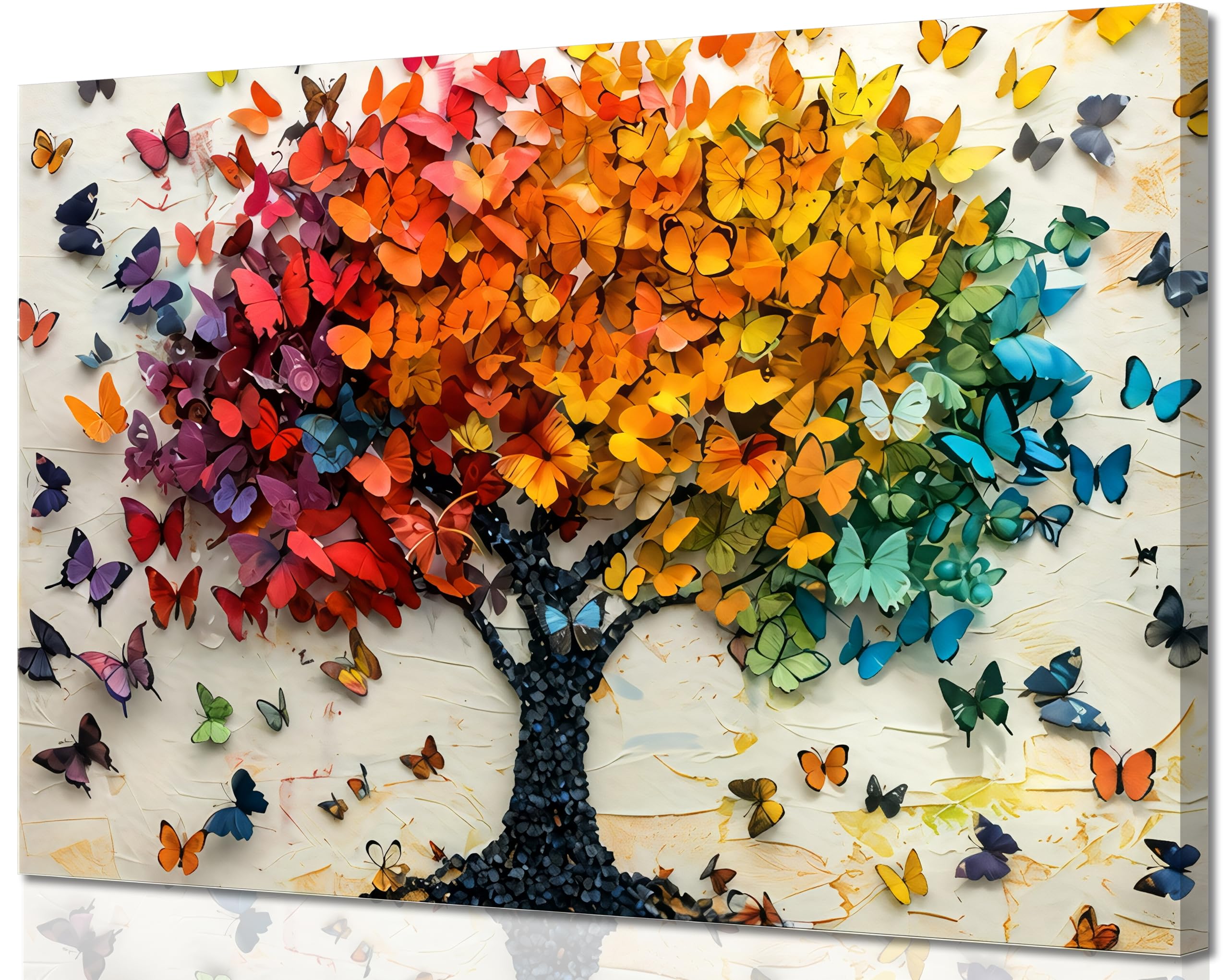 Photo 1 of Colorful Butterfly Tree Canvas Wall Art Tree of Life Canvas Painting Picture Wall Decor Cute Butterfly Picture Poster Print Artwork for Wall Living Room Bathroom Bedroom Home Decoration