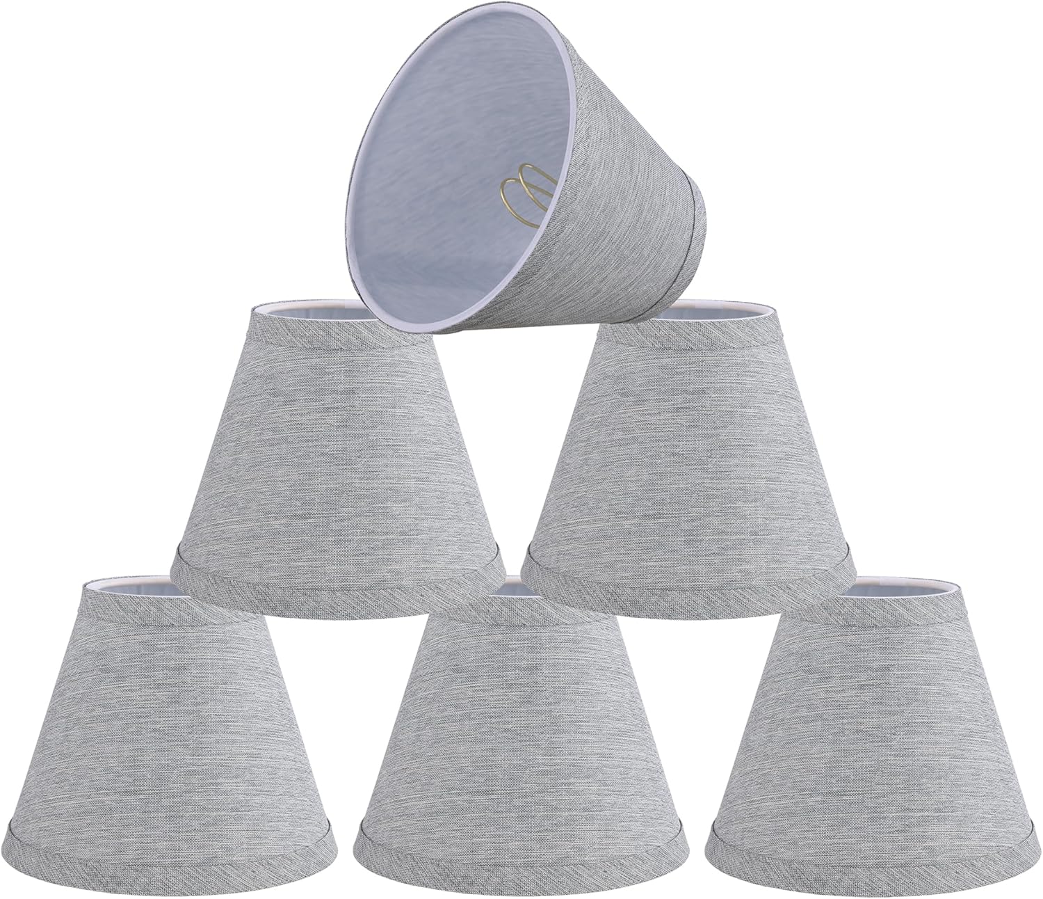 Aspen Creative 51052-6,Hardback Empire Transitional Clip-On Chandelier Shade/Grey Silver Burlap Textured Fabric. 3"Top x 6"Bottom x 5"Slant.Set Of 6.
