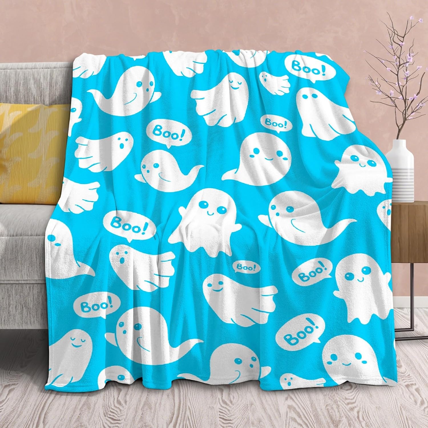 Blue Ghost Halloween Blanket Gift for Girls Boys Super