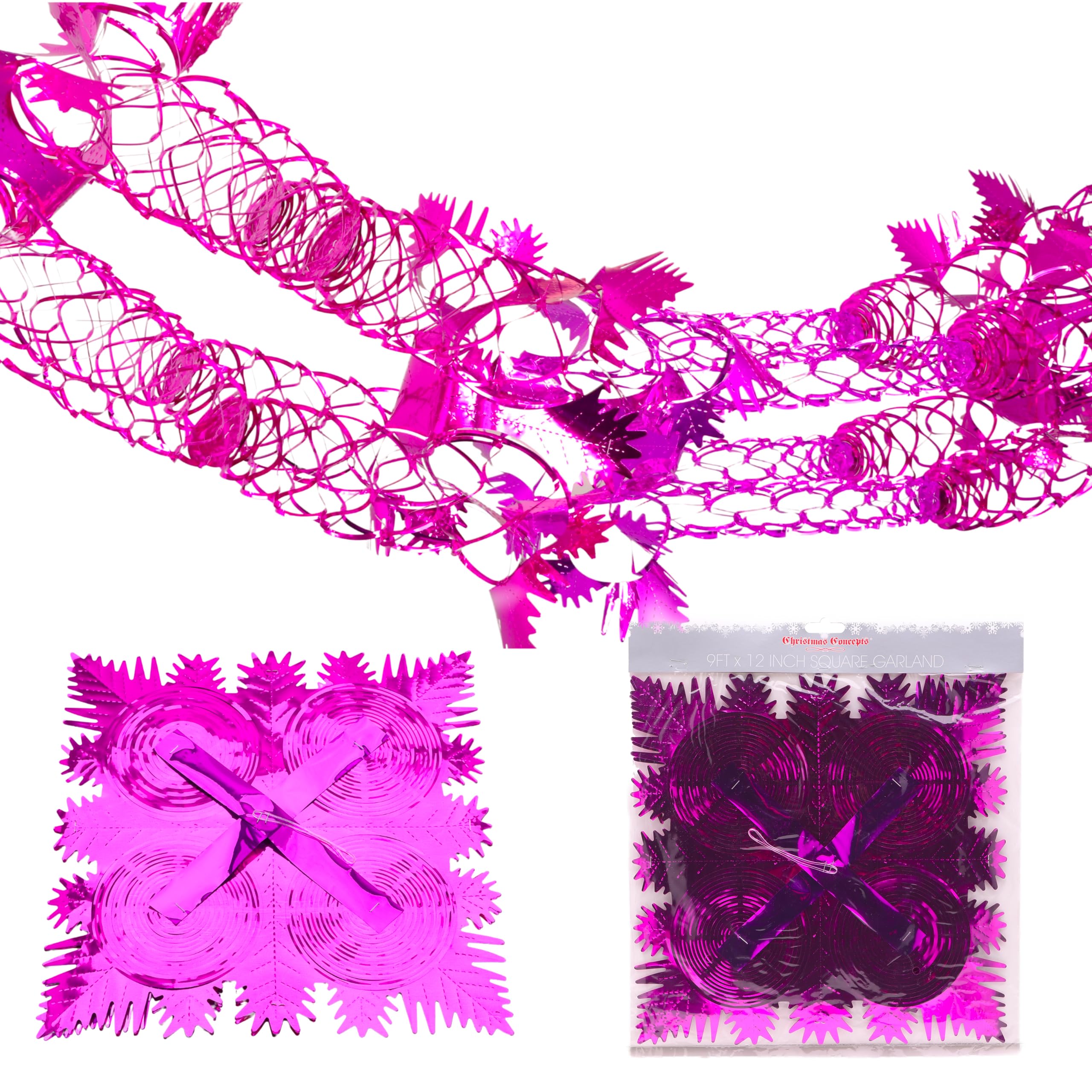 Christmas Concepts Hot Pink Christmas Concepts® 9Ft X 1Ft Large Square Foil Garland Festive Hanging Decoration – Christmas Trimming (Hot Pink)
