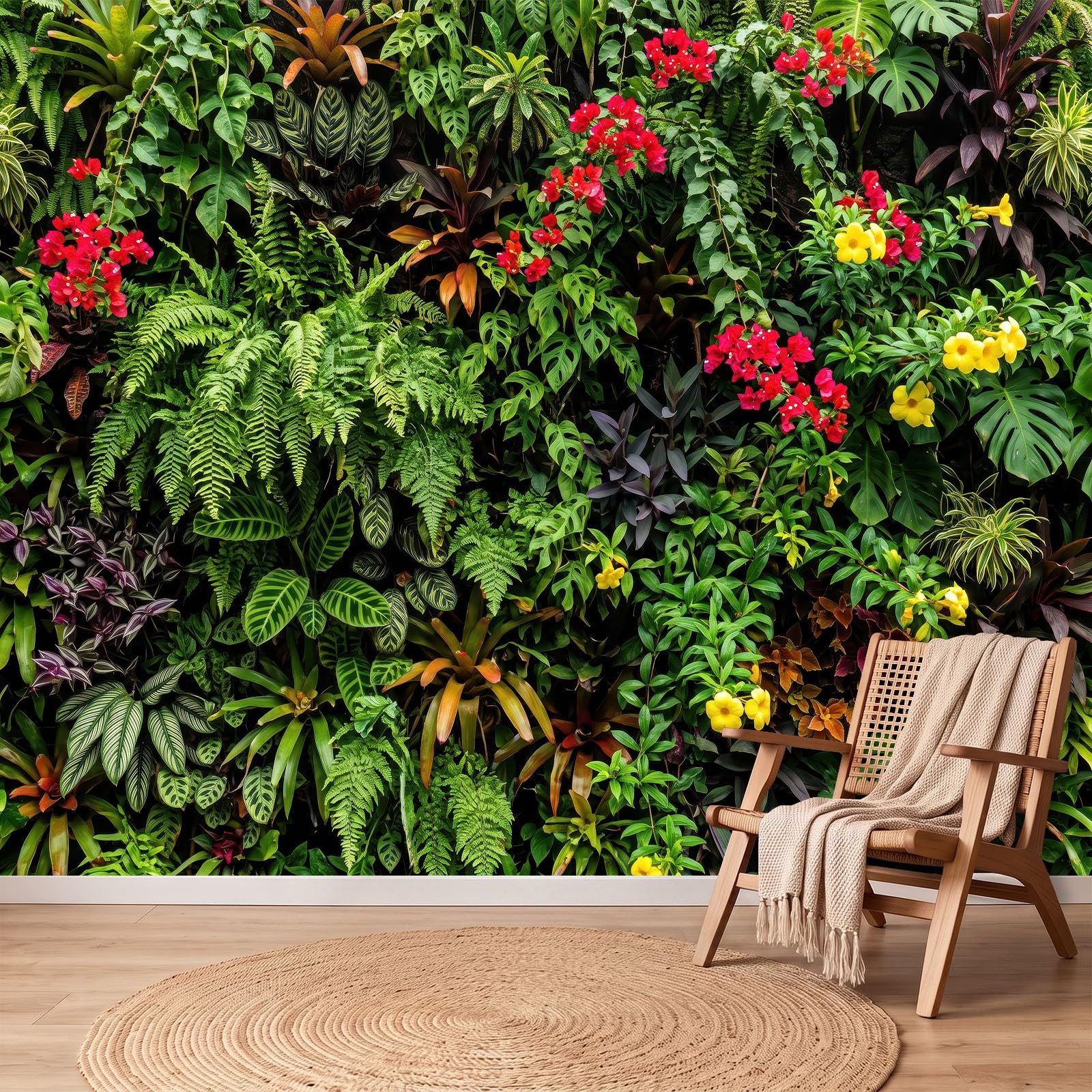 Vliestapete 3D Blätter Blumen Panorama Fototapete, 300x210 cm