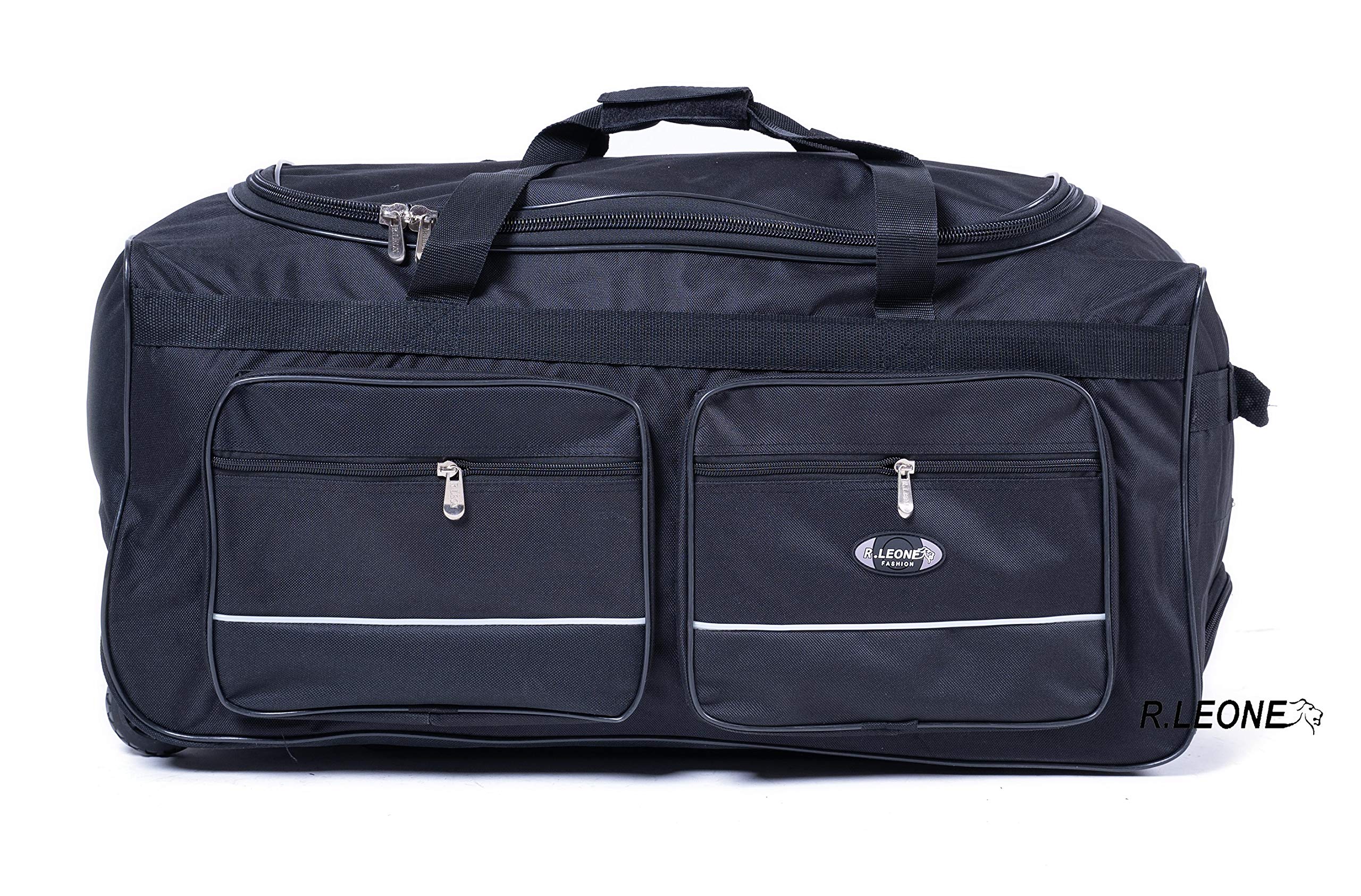 R.Leone TROLLEY BORSONE DA VIAGGIO CON 2 RUOTE RINFORZATE (Nero, 007 30x39x52cm)