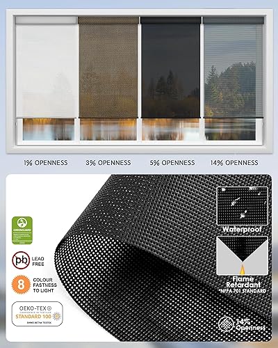 Vista 152 de Yoolax Persiana solar motorizada con control Romote para filtrar la luz, persianas enrollables con visión transparente (gris)