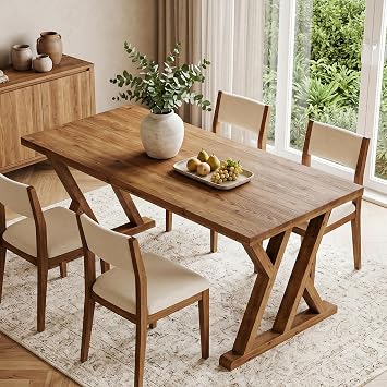Dining Table 63x31.5in Solid Wood Rectangular Kitchen Table for 6 People