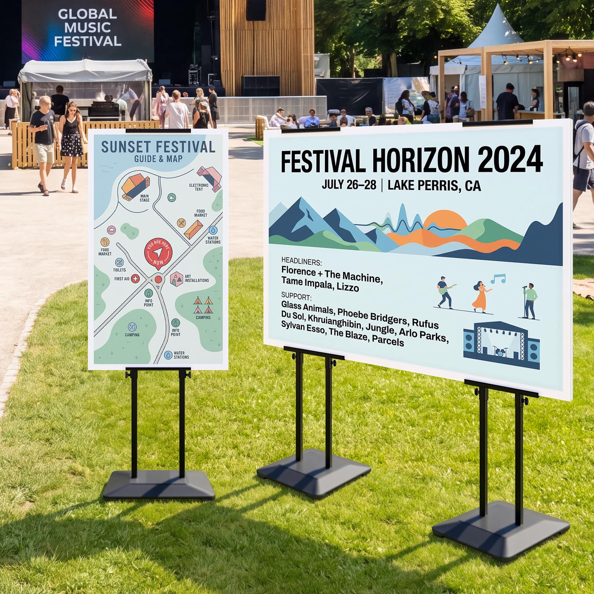 Soporte para Carteles 4 Piezas con Base Estable, Expositor Ajustable | Expositor doble cara para KT,Soporte publicitario para póster,banner,tiendas,soporte menú restaurante,oficina,hotel