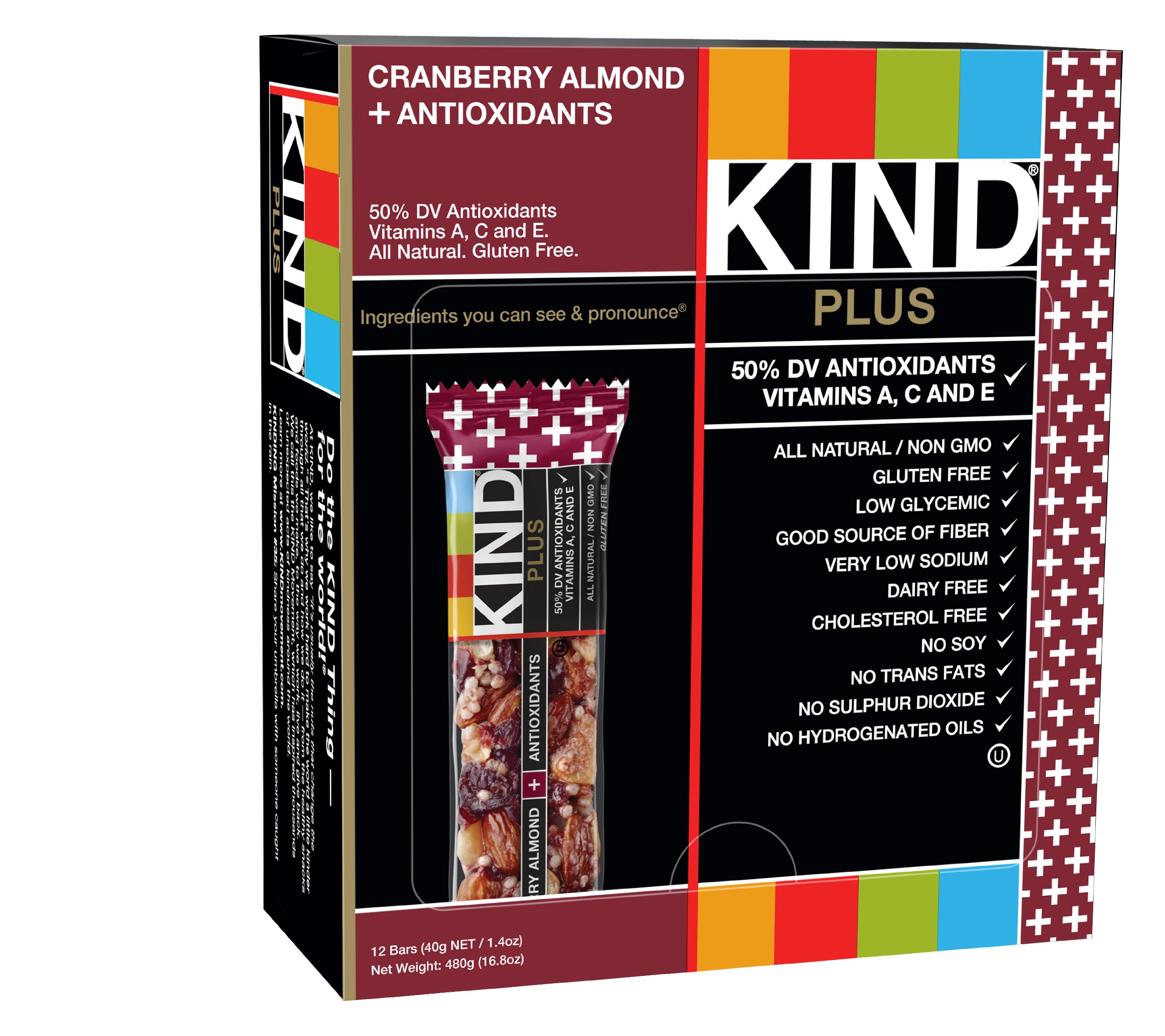 KIND PLUS Gluten Free Bars, Cranberry Almond, 1.4 Ounce (Pack of 12) Cranberry Almond 1.4 Ounce (Pack of 12)